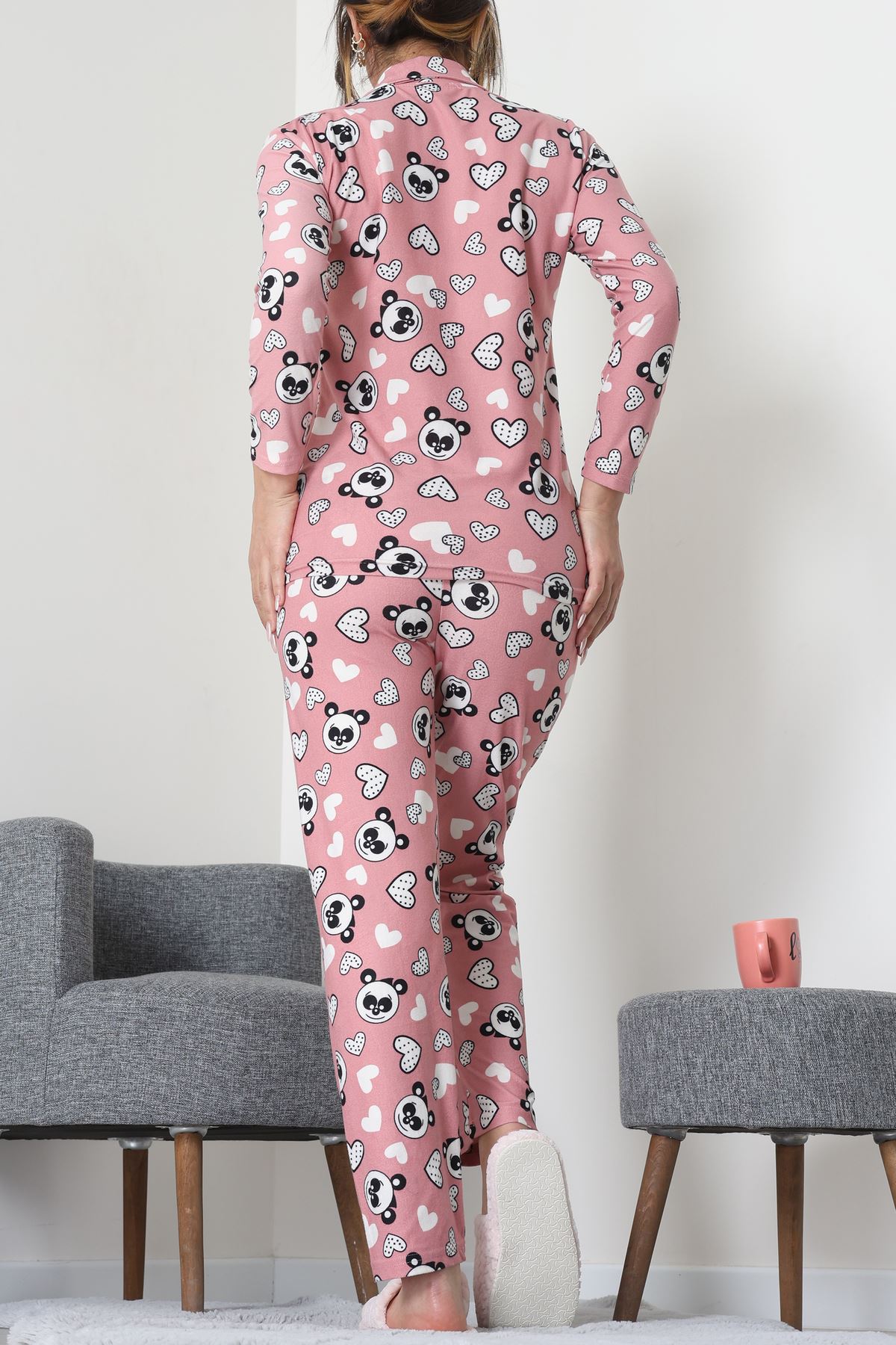 Süet Düğmeli Pijama Takımı Pembesiyah - 55014.1048.