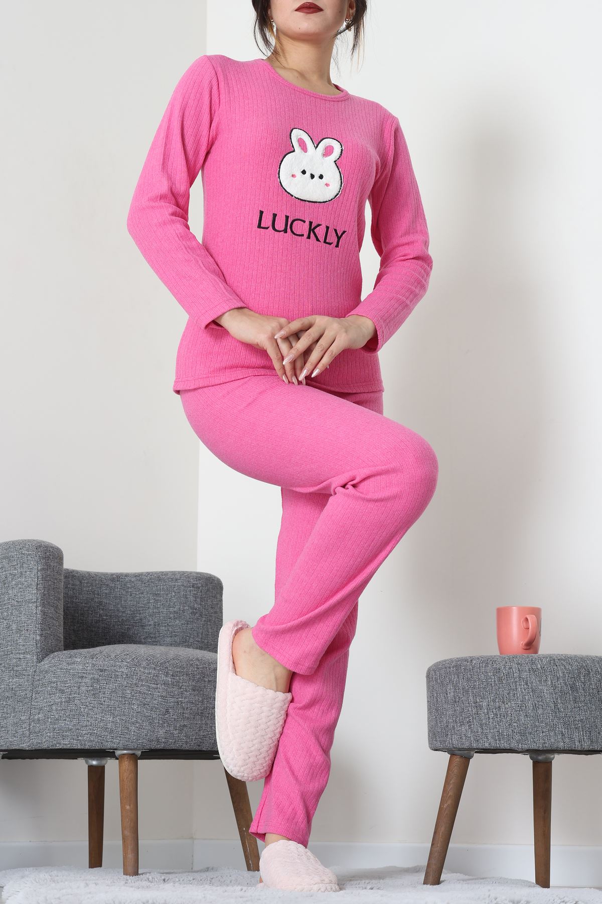 Nakışlı İnterlok Pijama Takımı Fuşya - 800.1287.