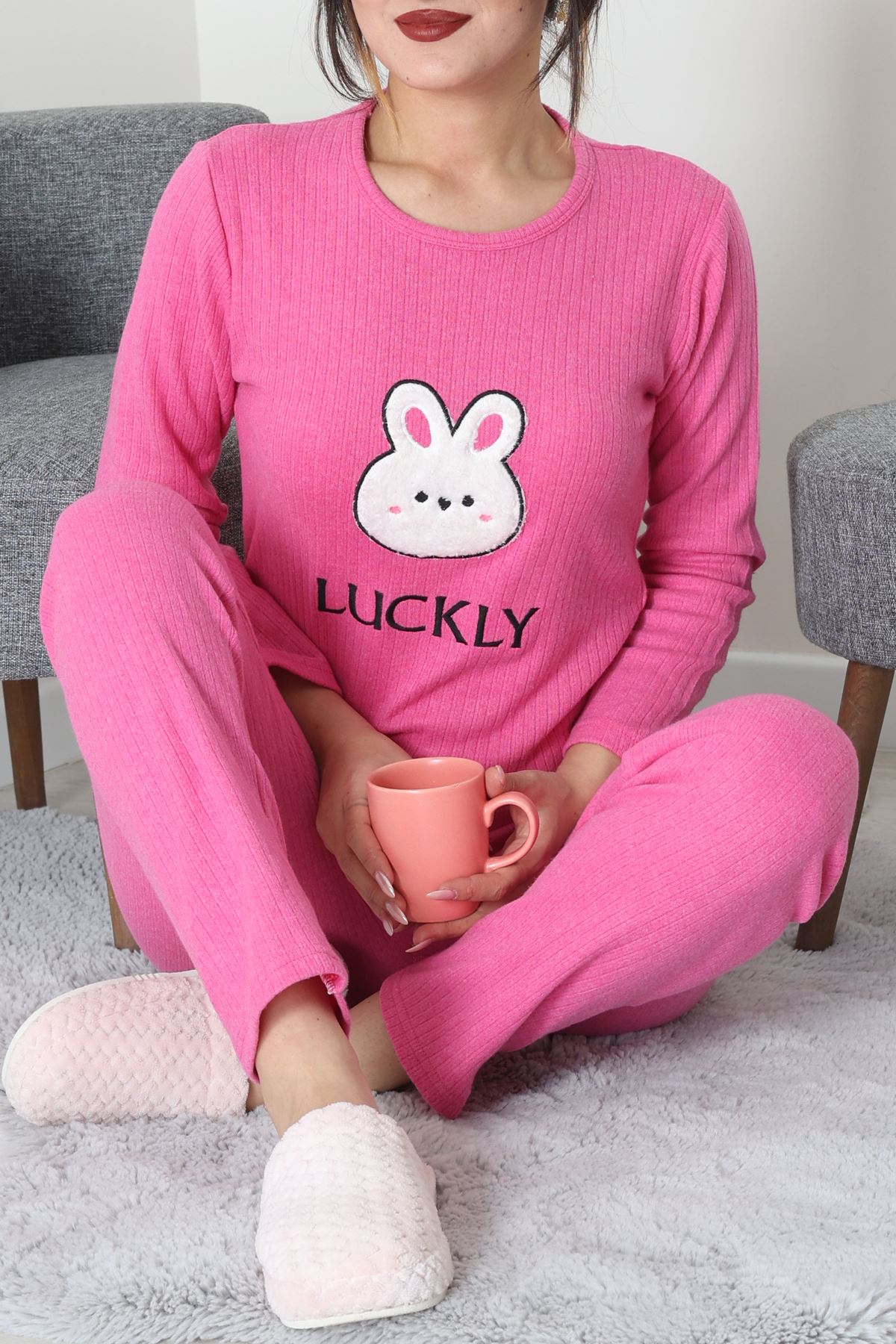 Nakışlı İnterlok Pijama Takımı Fuşya - 800.1287.