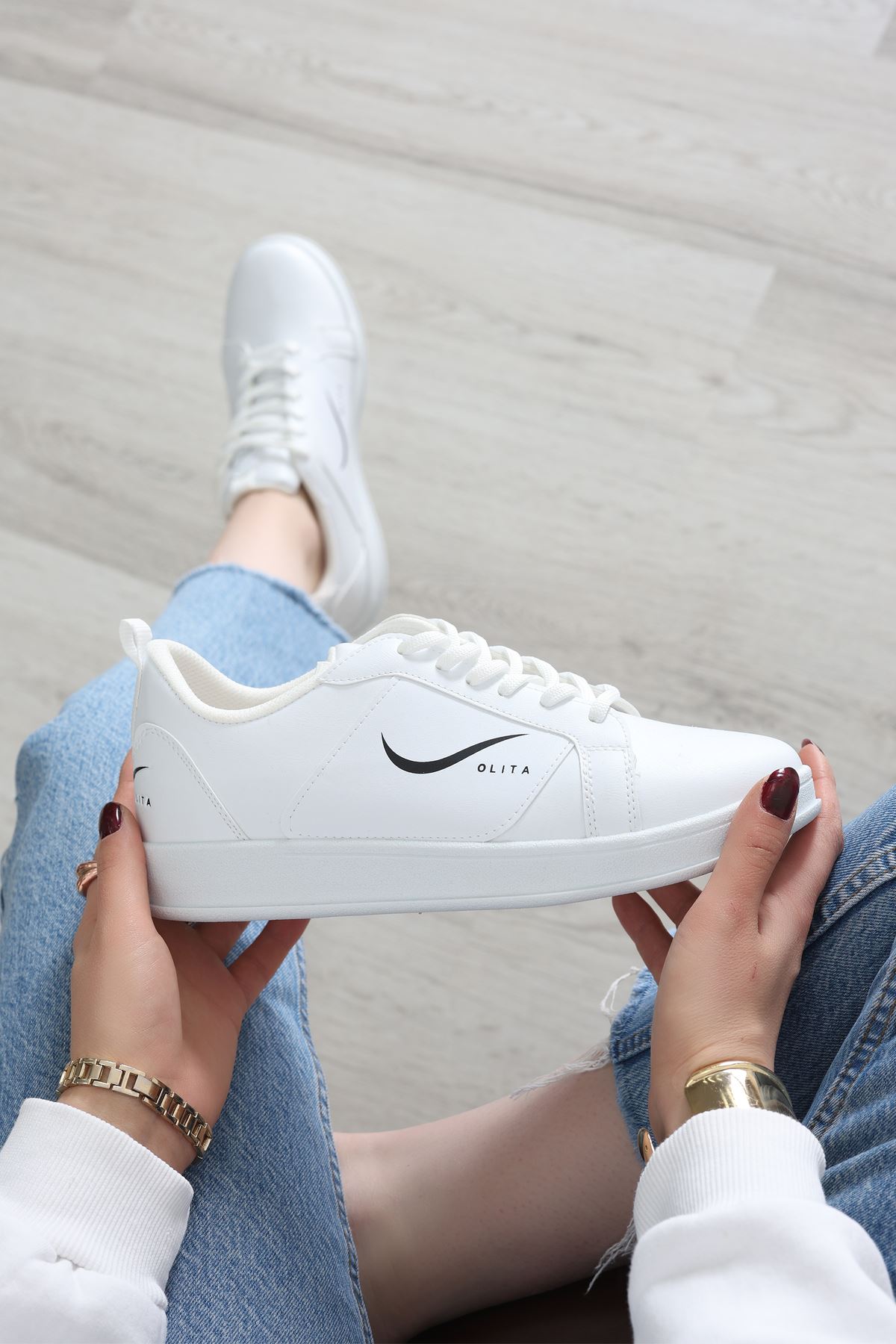 Baskılı Günlük Ayakkabı Beyazsiyah - 30303.264.