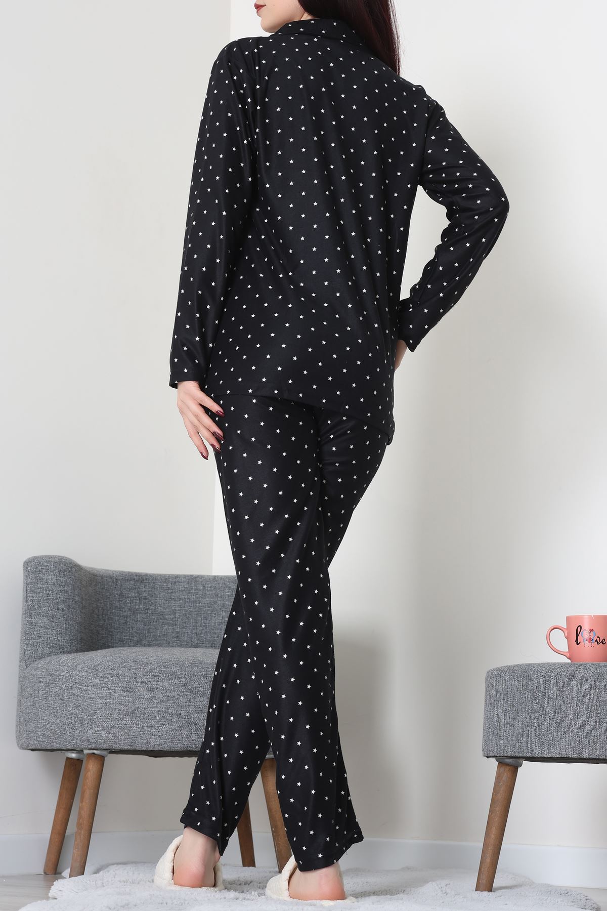 Süet Düğmeli Pijama Takımı Siyahyıldız - 52171.1050.