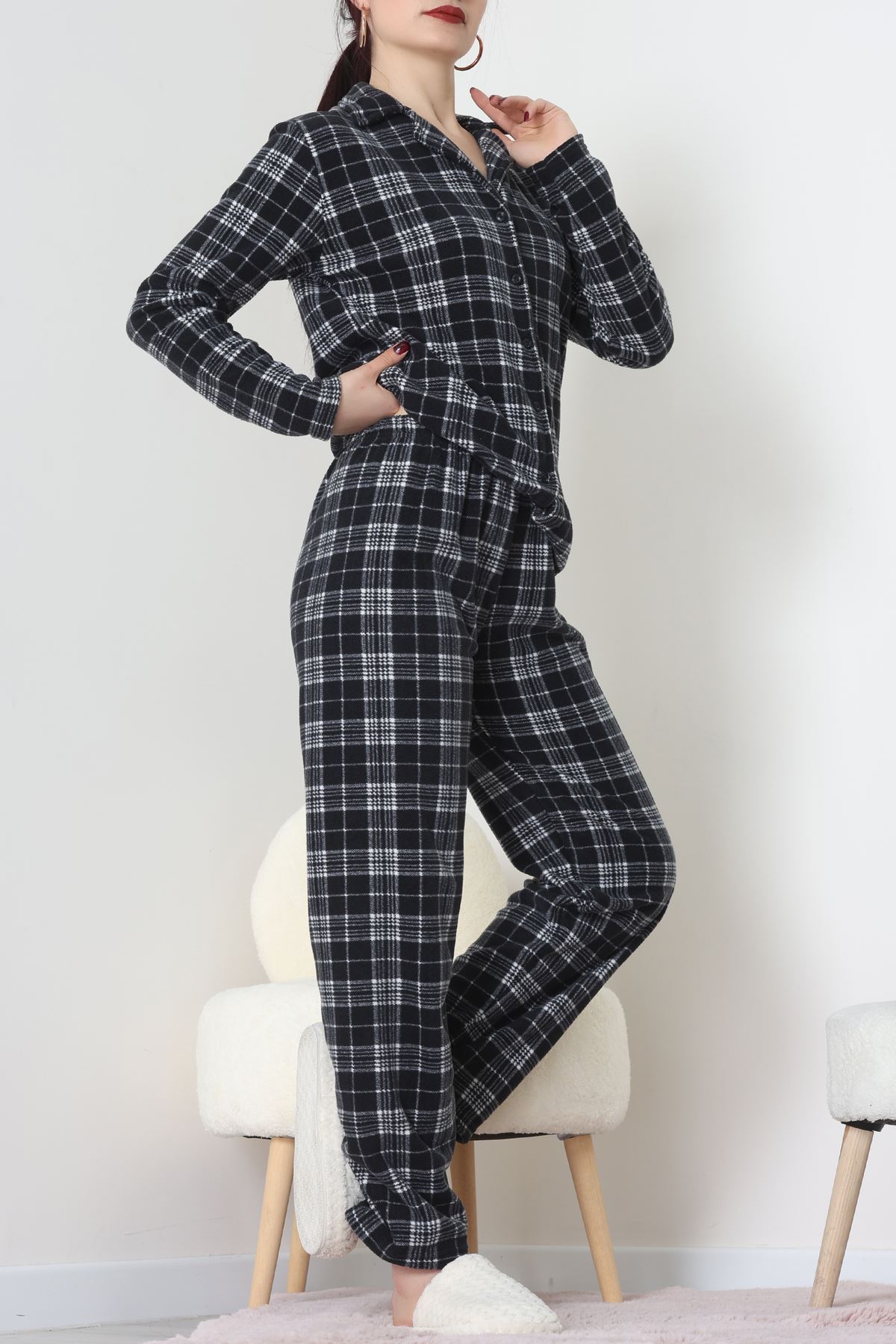 Önü Düğmeli Polar Takım Ekose - 451.1287.