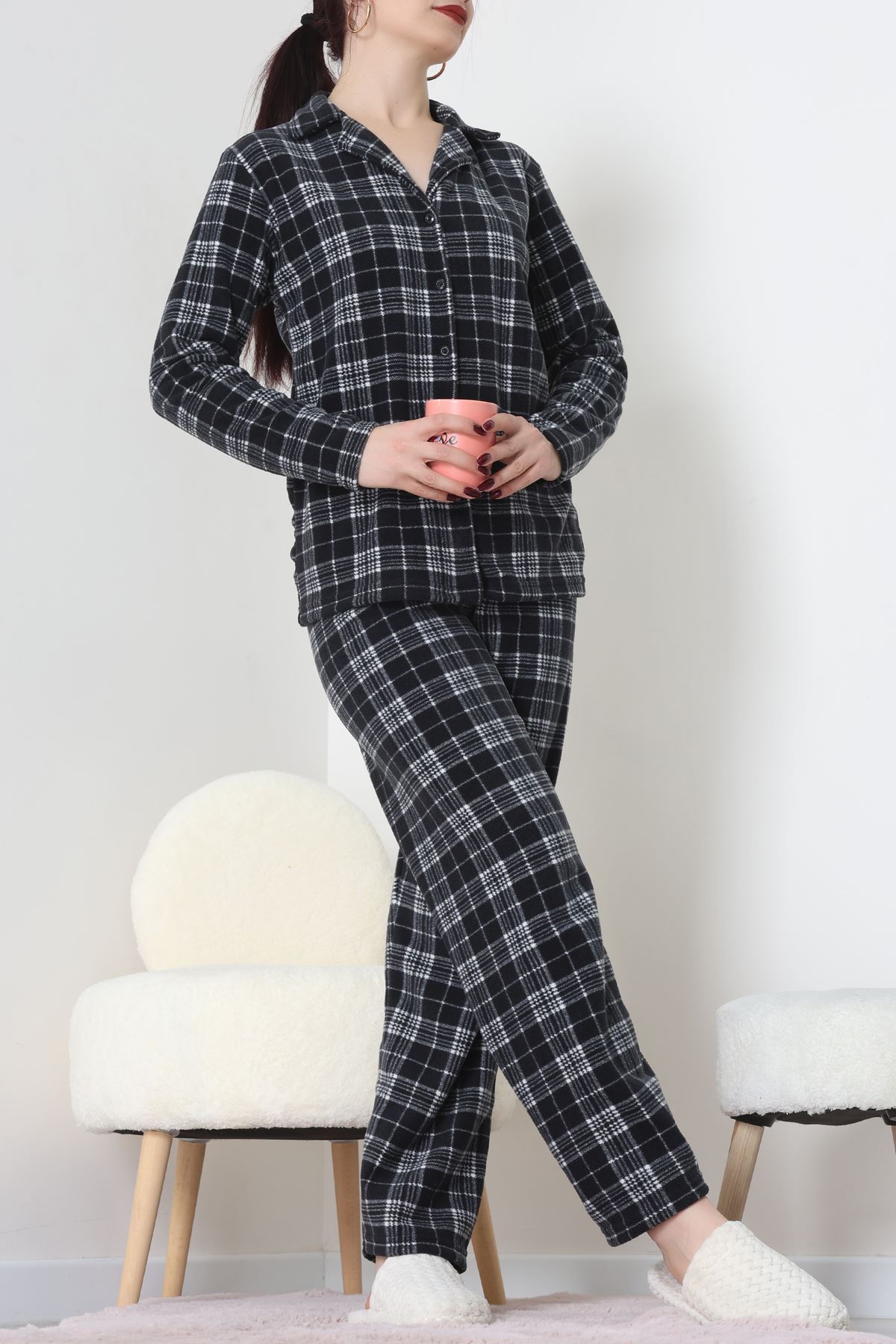 Önü Düğmeli Polar Takım Ekose - 451.1287.