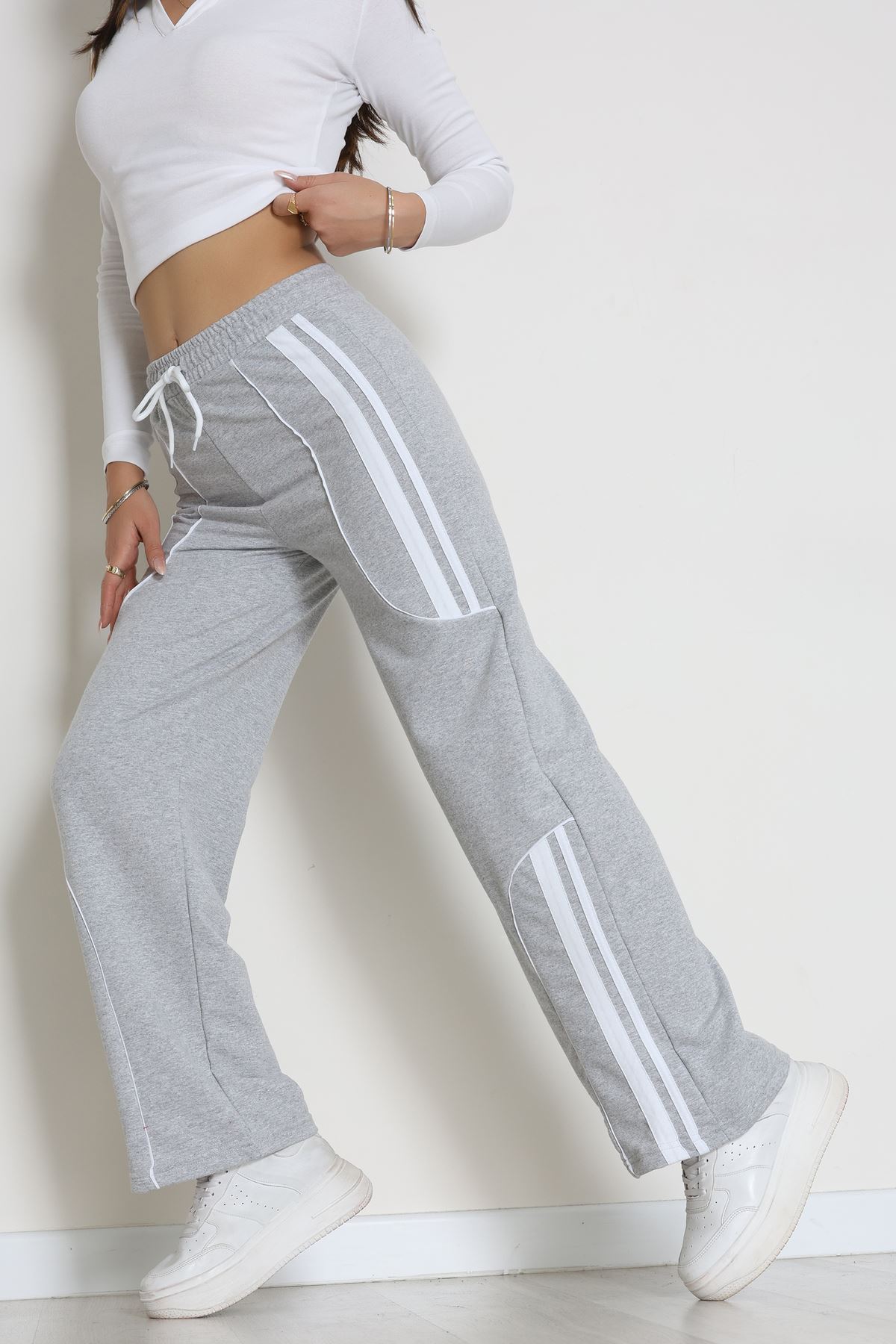 Şeritli 2 İplik Eşofman Altı Gri - 52172.1005.