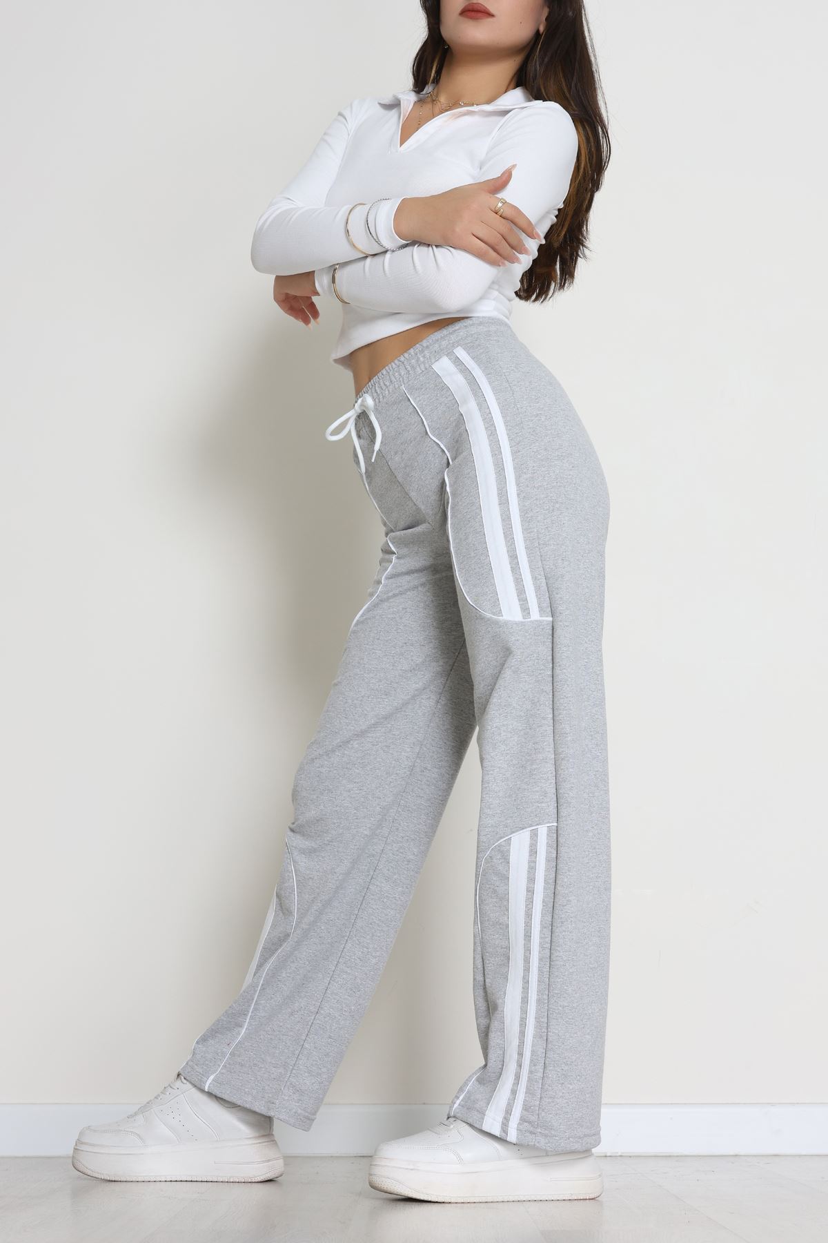 Şeritli 2 İplik Eşofman Altı Gri - 52172.1005.