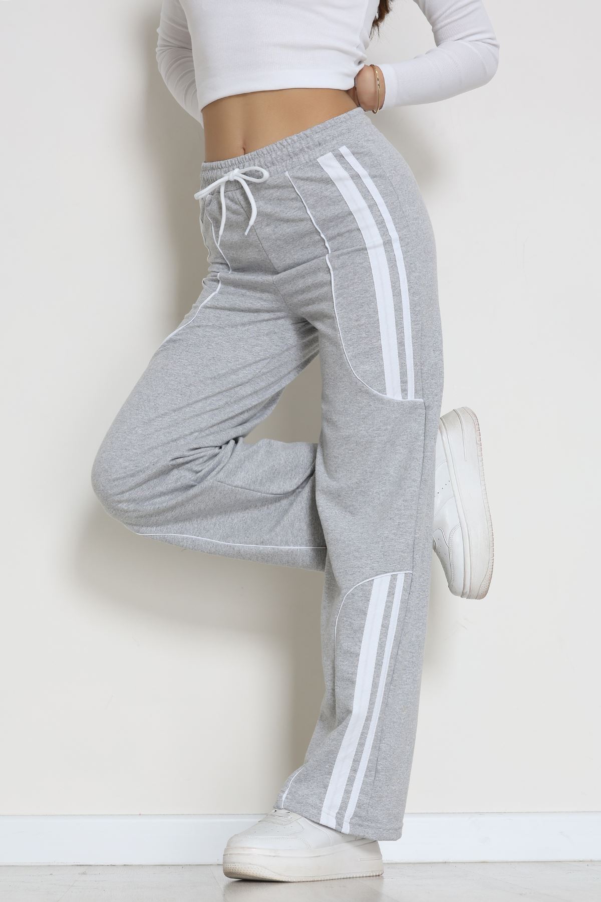 Şeritli 2 İplik Eşofman Altı Gri - 52172.1005.