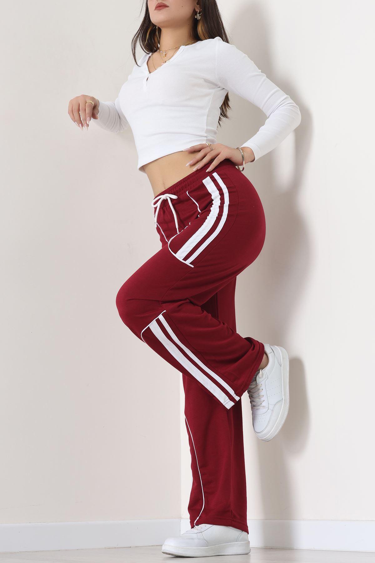 Şeritli 2 İplik Eşofman Altı Bordo - 52172.1005.