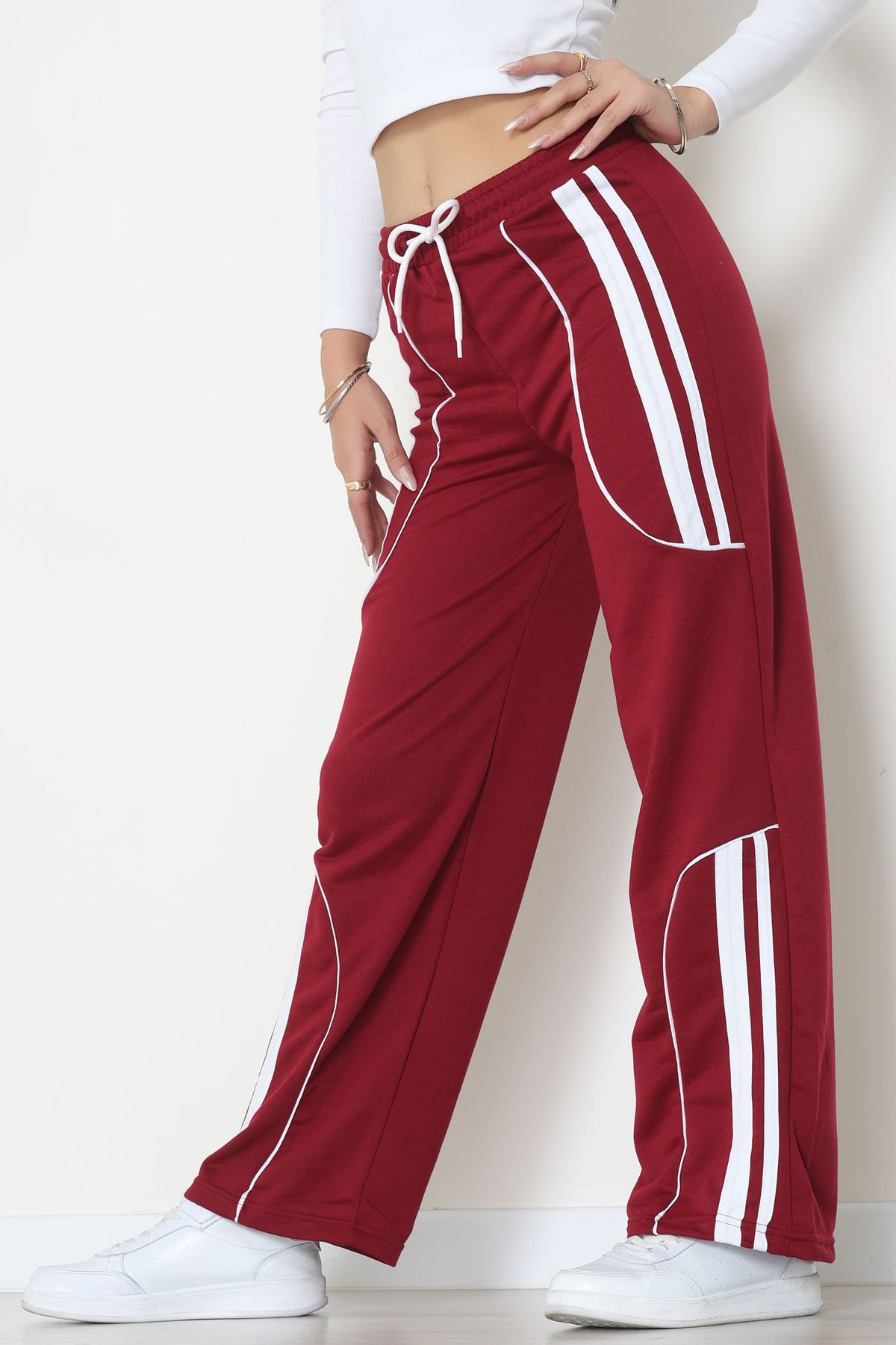 Şeritli 2 İplik Eşofman Altı Bordo - 52172.1005.