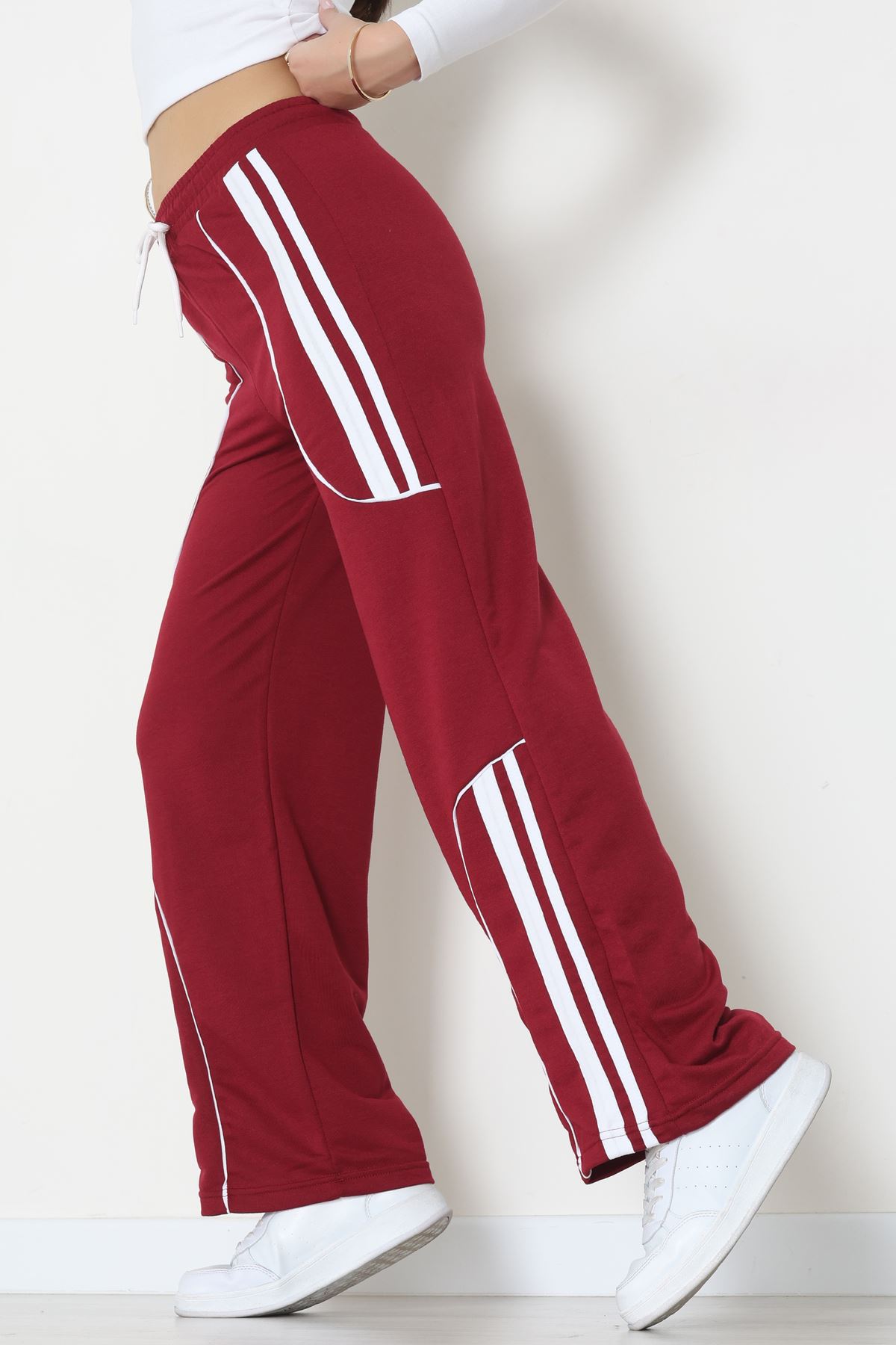 Şeritli 2 İplik Eşofman Altı Bordo - 52172.1005.