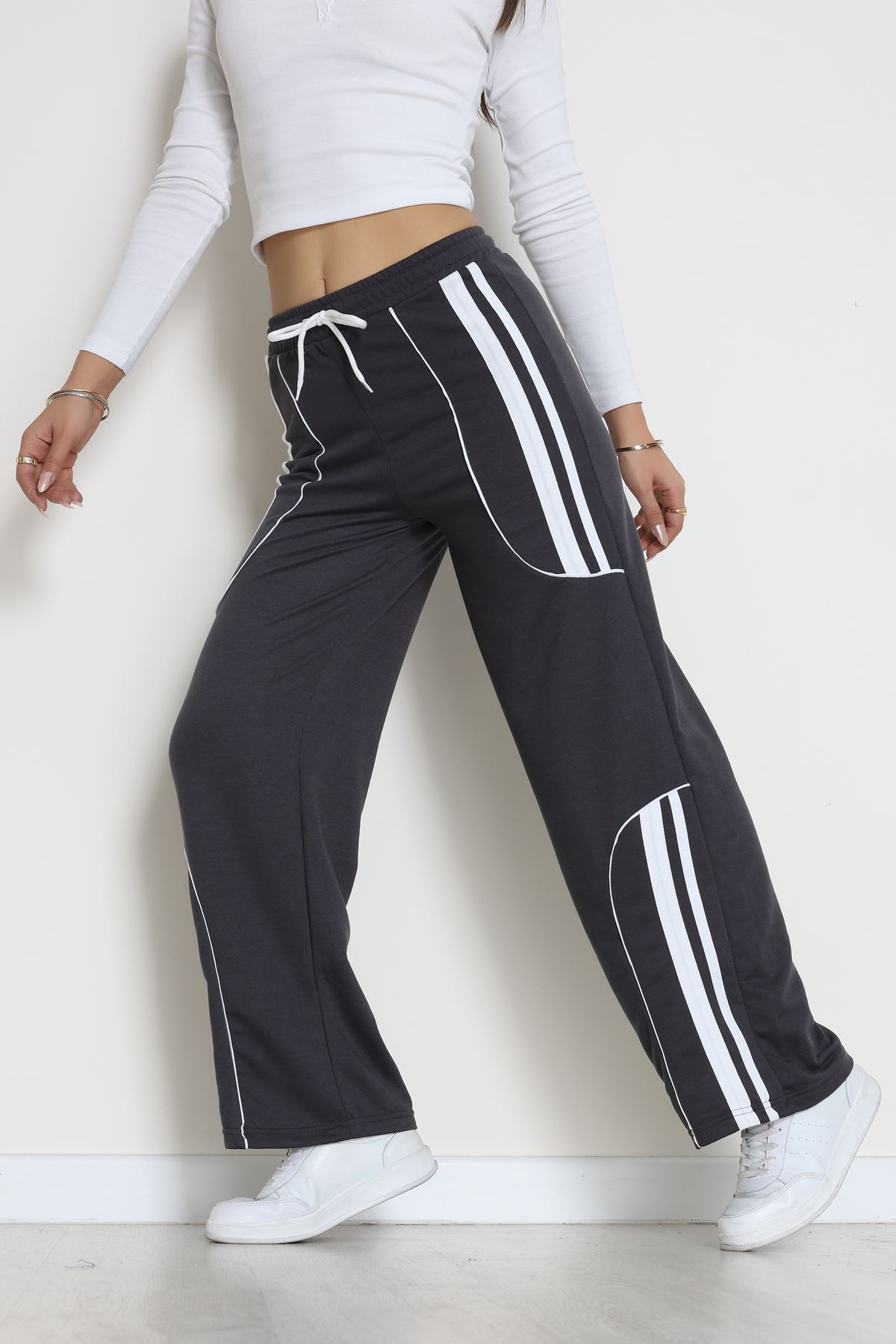 Şeritli 2 İplik Eşofman Altı Füme - 52172.1005.