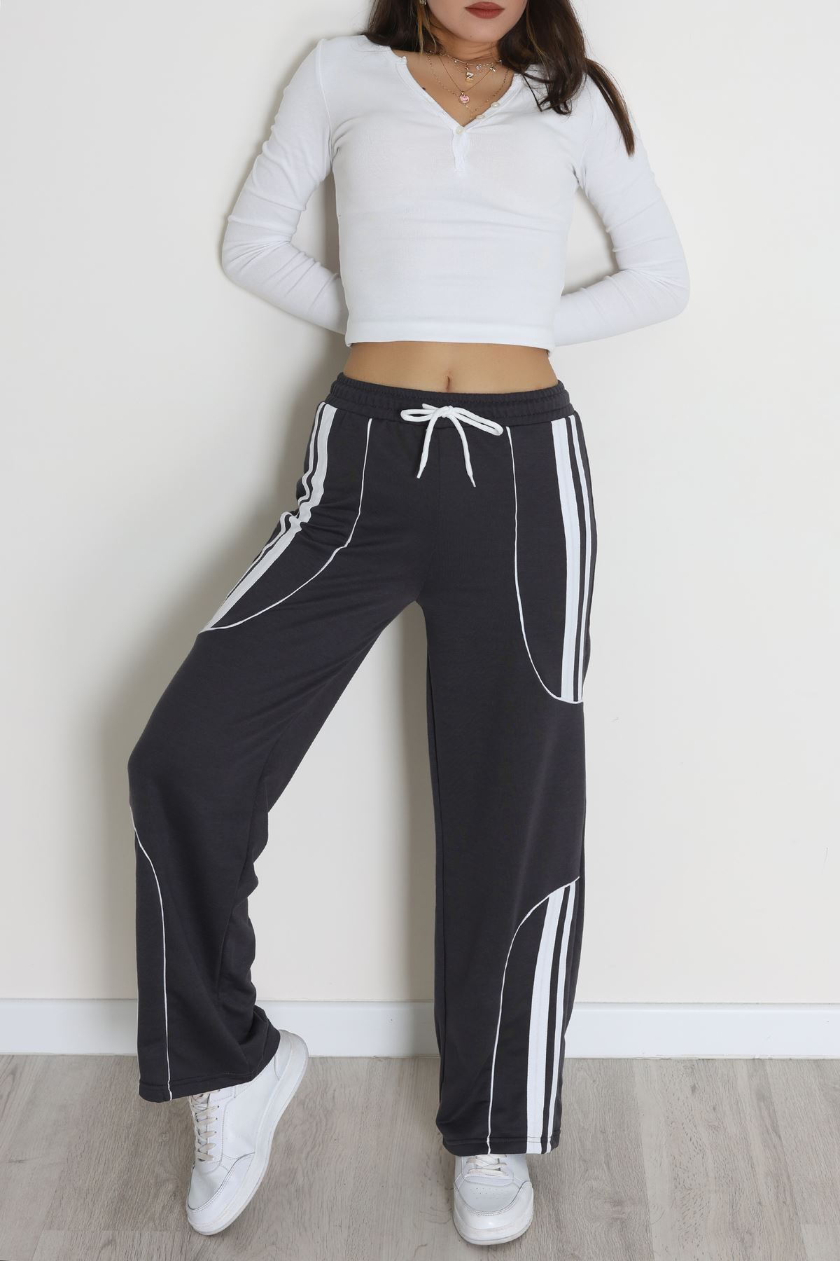 Şeritli 2 İplik Eşofman Altı Füme - 52172.1005.