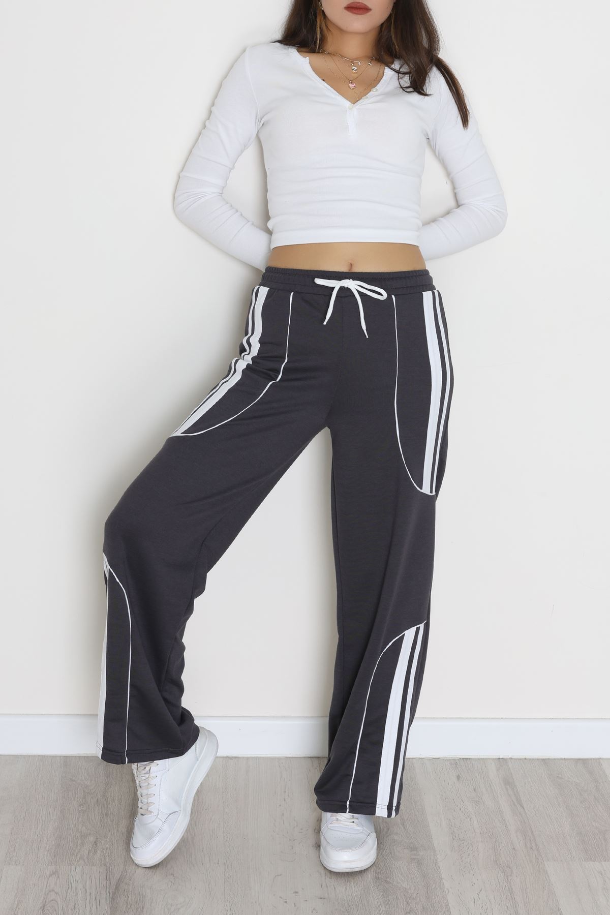 Şeritli 2 İplik Eşofman Altı Füme - 52172.1005.