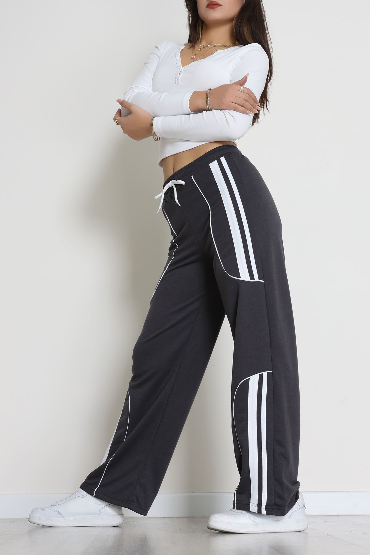 Şeritli 2 İplik Eşofman Altı Füme - 52172.1005.