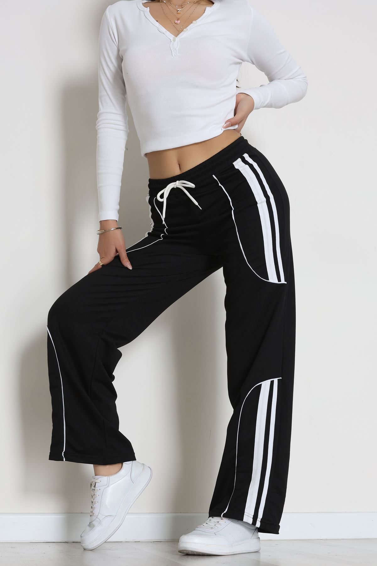 Şeritli 2 İplik Eşofman Altı Siyah - 52172.1005.