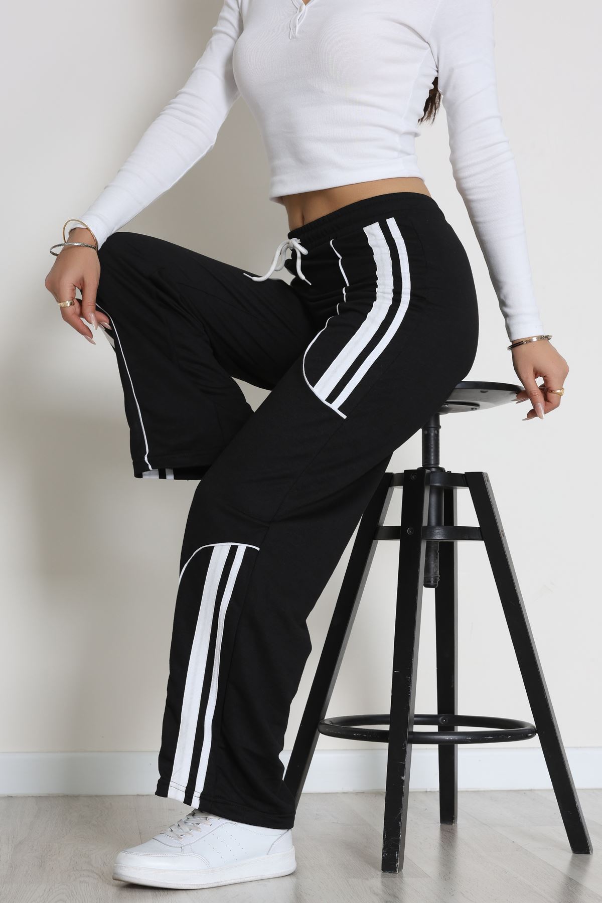 Şeritli 2 İplik Eşofman Altı Siyah - 52172.1005.