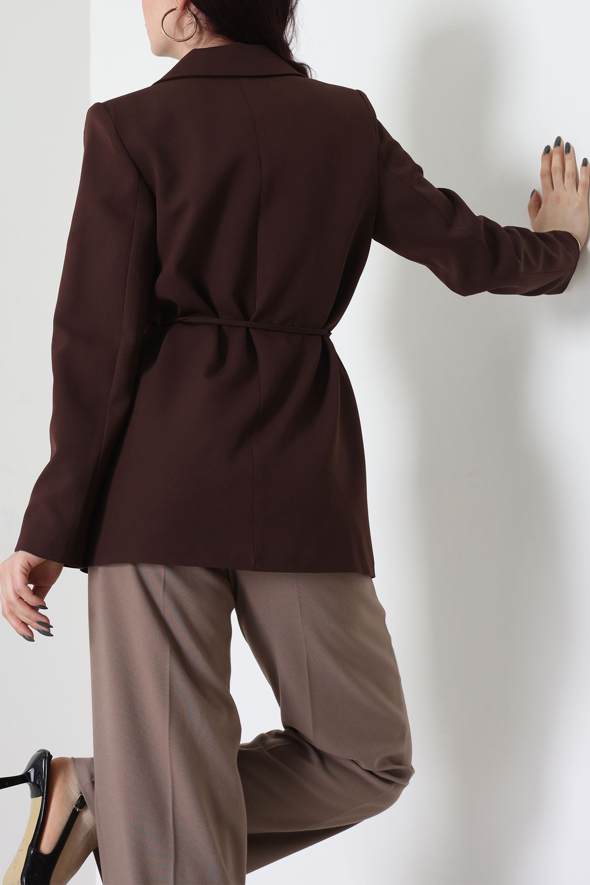 Bağlamalı Astarlı Blazer Ceket Kahve - 31815.1991.
