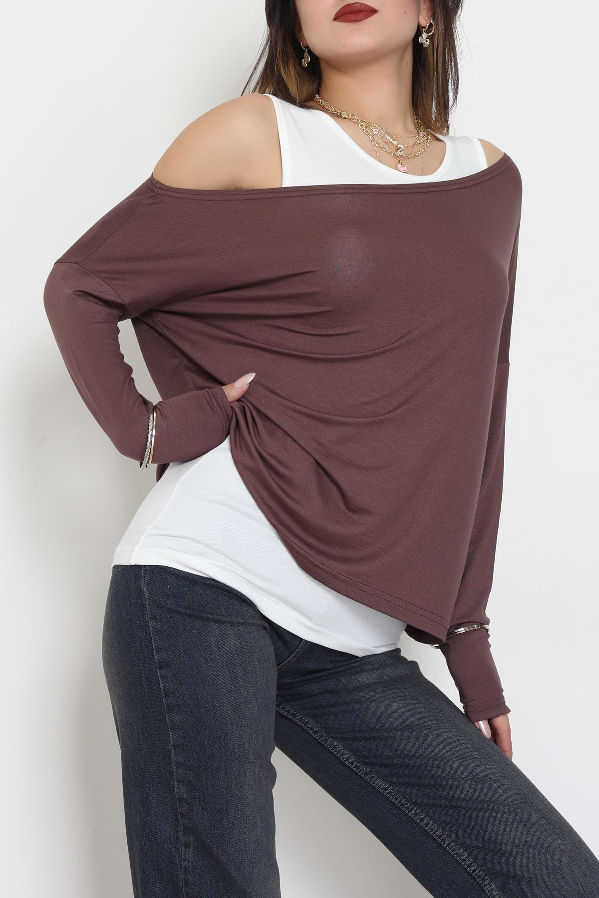 İçli Dışlı İkili Viskon Bluz Kahve - 70827.1095.