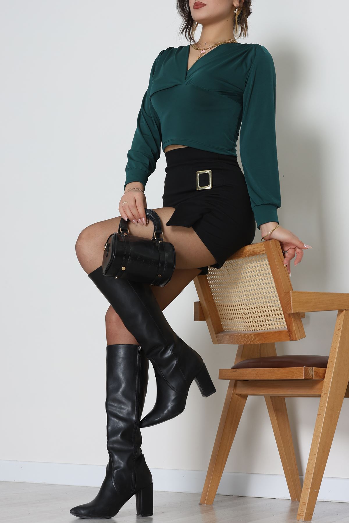 Sandy Derin V Yaka Bluz Zümrüt - 42807.1949.