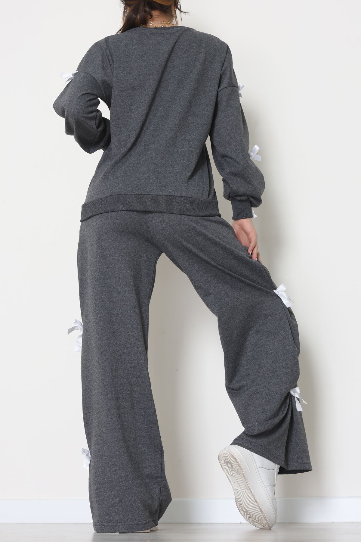 Özel Tasarımlı İki İplik Kurdeleli Eşofman Takım Füme - 70165.1857.