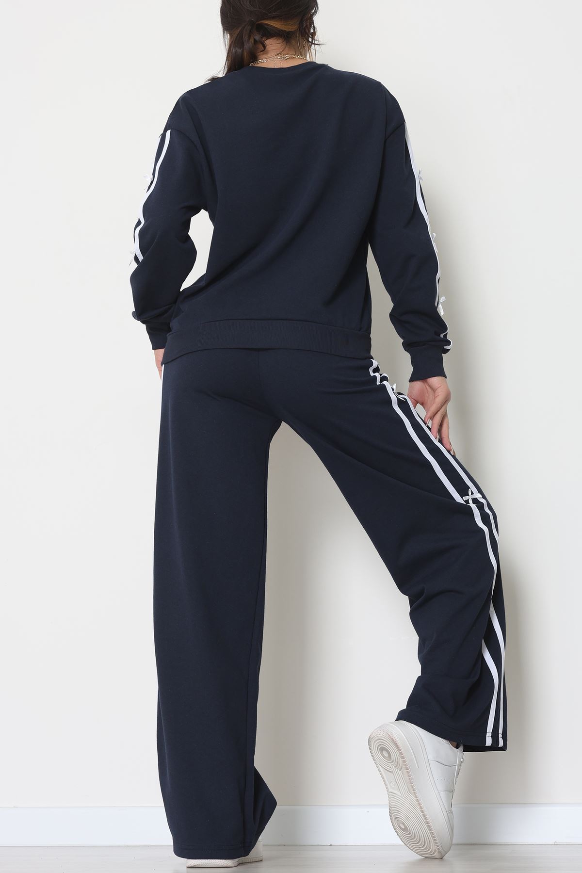 Şeritli Fiyonklu 2 İplik Eşofman Takımı Lacivert - 50788.1857.