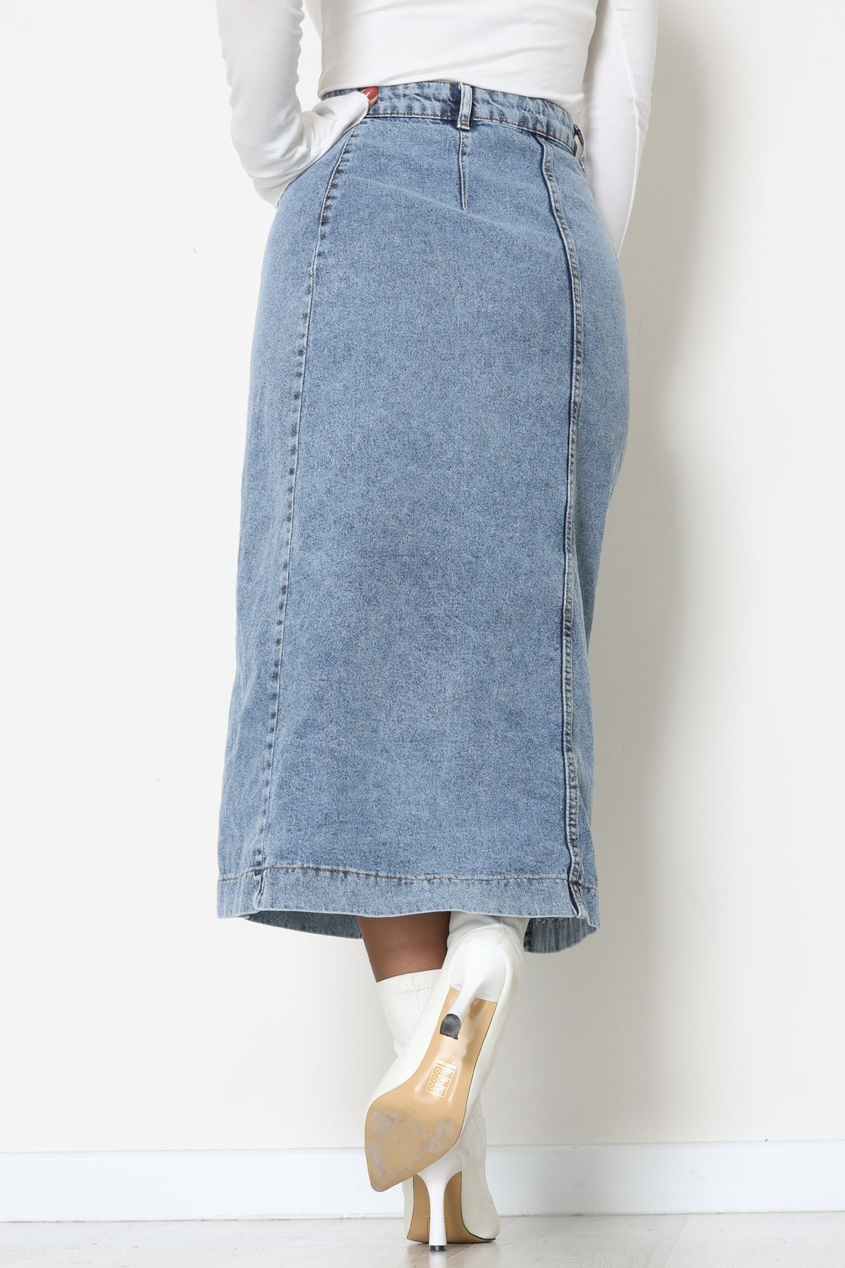 Düğmeli Kot Etek Açıkmavi - 31556.2088.