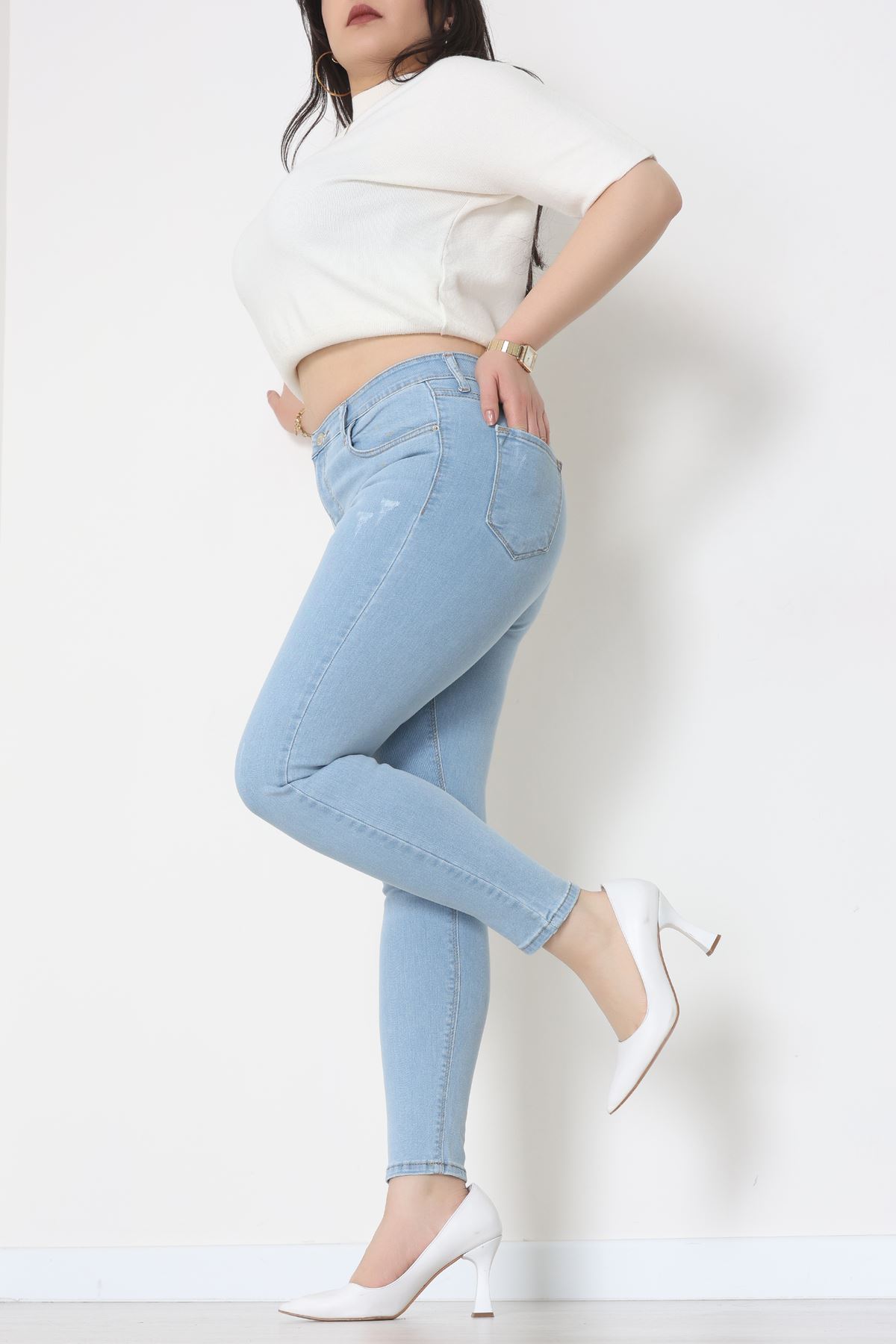 Lazer Kesim Büyük Beden Kot Pantolon Buzmavi - 31828.2121.