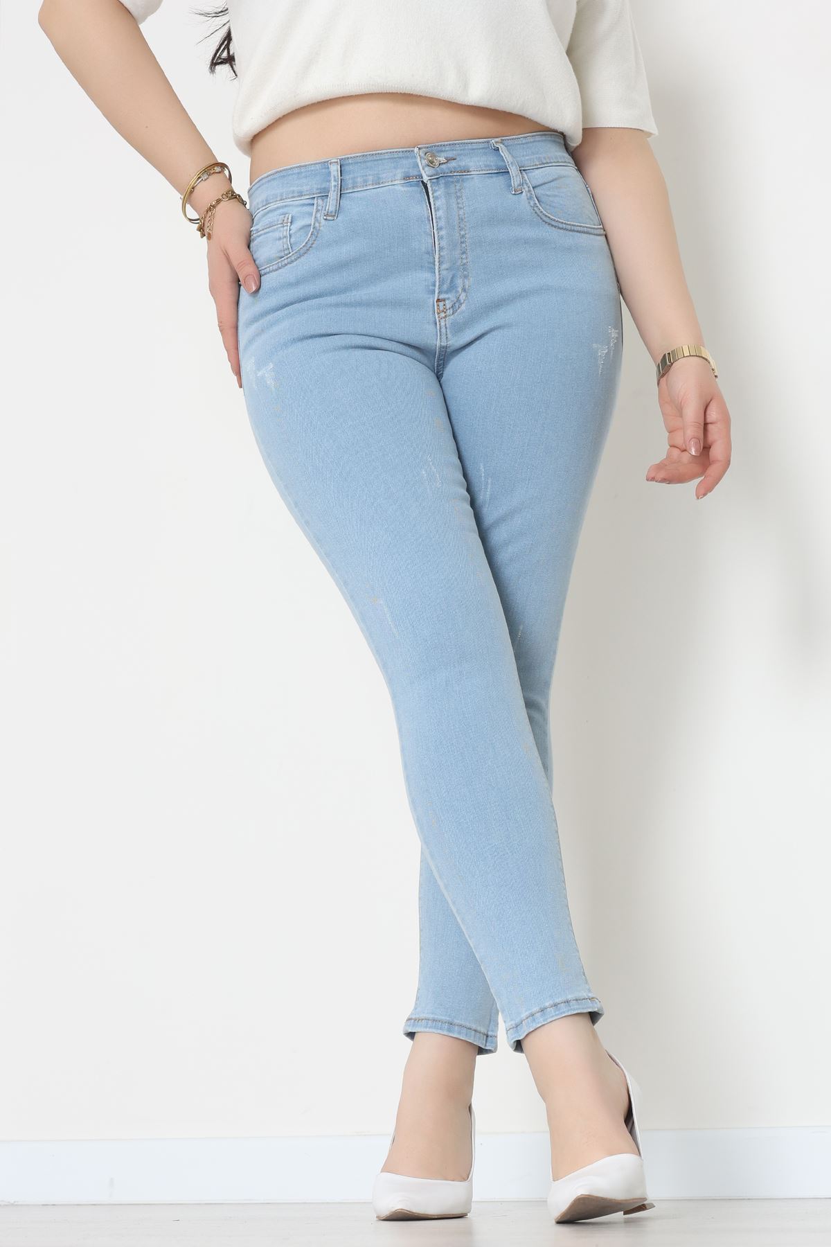 Lazer Kesim Büyük Beden Kot Pantolon Buzmavi - 31828.2121.