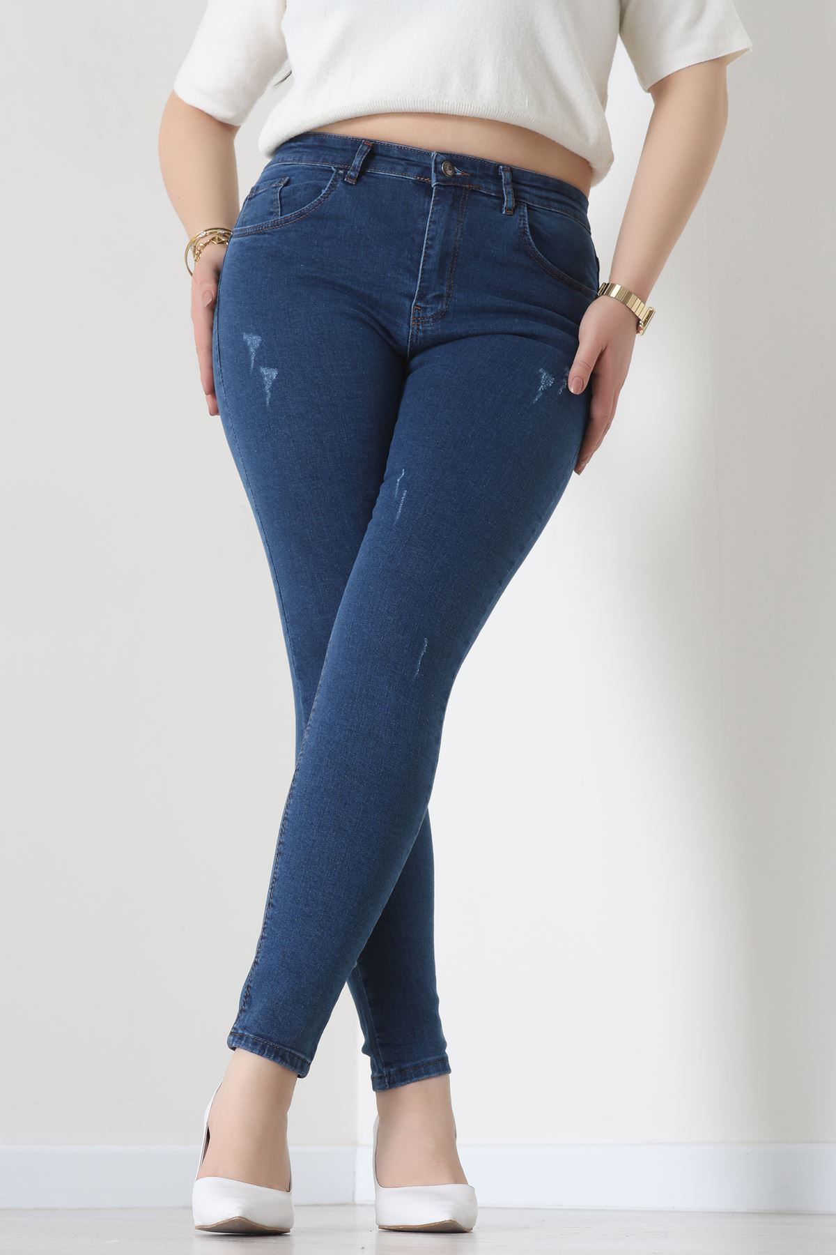 Lazer Kesim Büyük Beden Kot Pantolon Koyumavi - 31828.2121.