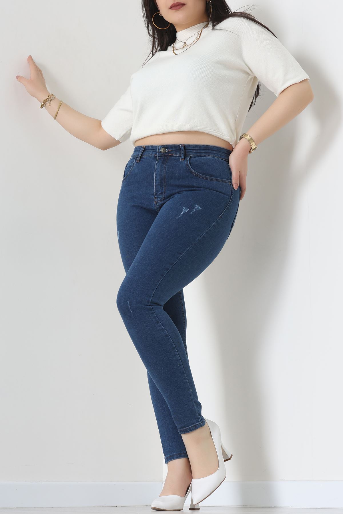 Lazer Kesim Büyük Beden Kot Pantolon Koyumavi - 31828.2121.