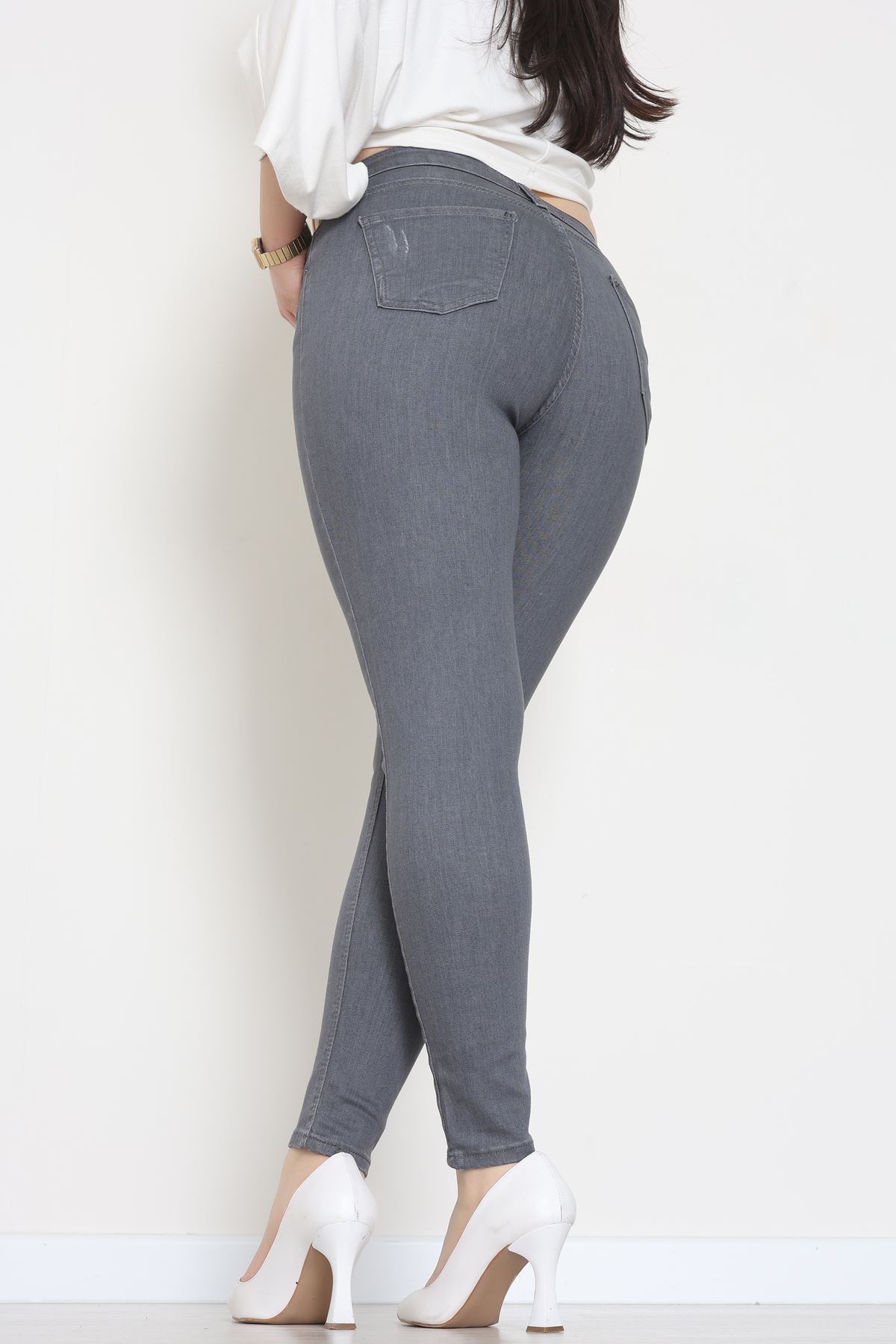 Lazer Kesim Büyük Beden Kot Pantolon Füme - 31828.2121.