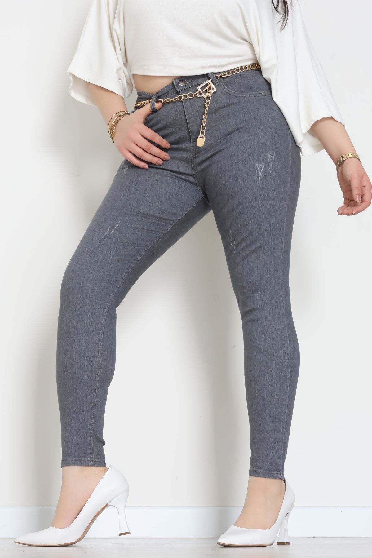 Lazer Kesim Büyük Beden Kot Pantolon Füme - 31828.2121.