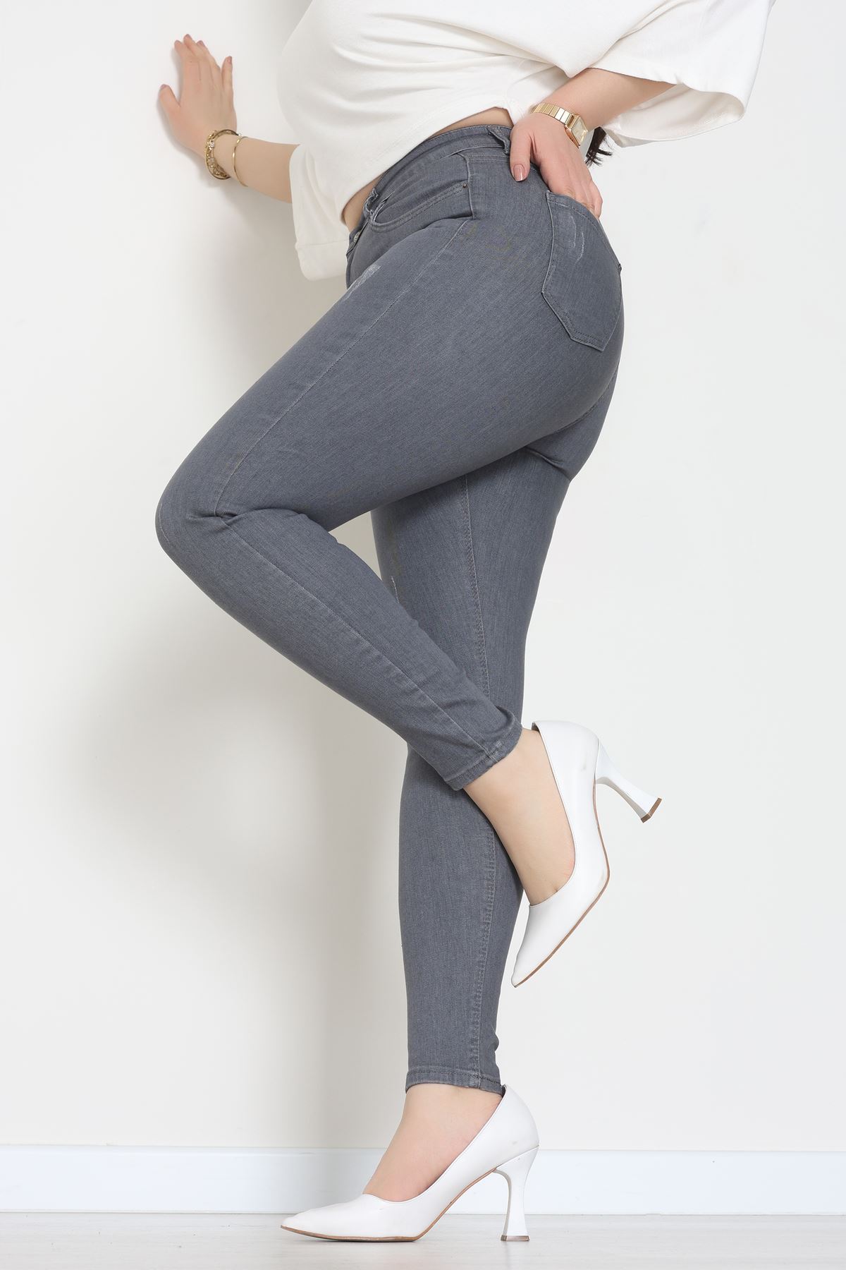 Lazer Kesim Büyük Beden Kot Pantolon Füme - 31828.2121.