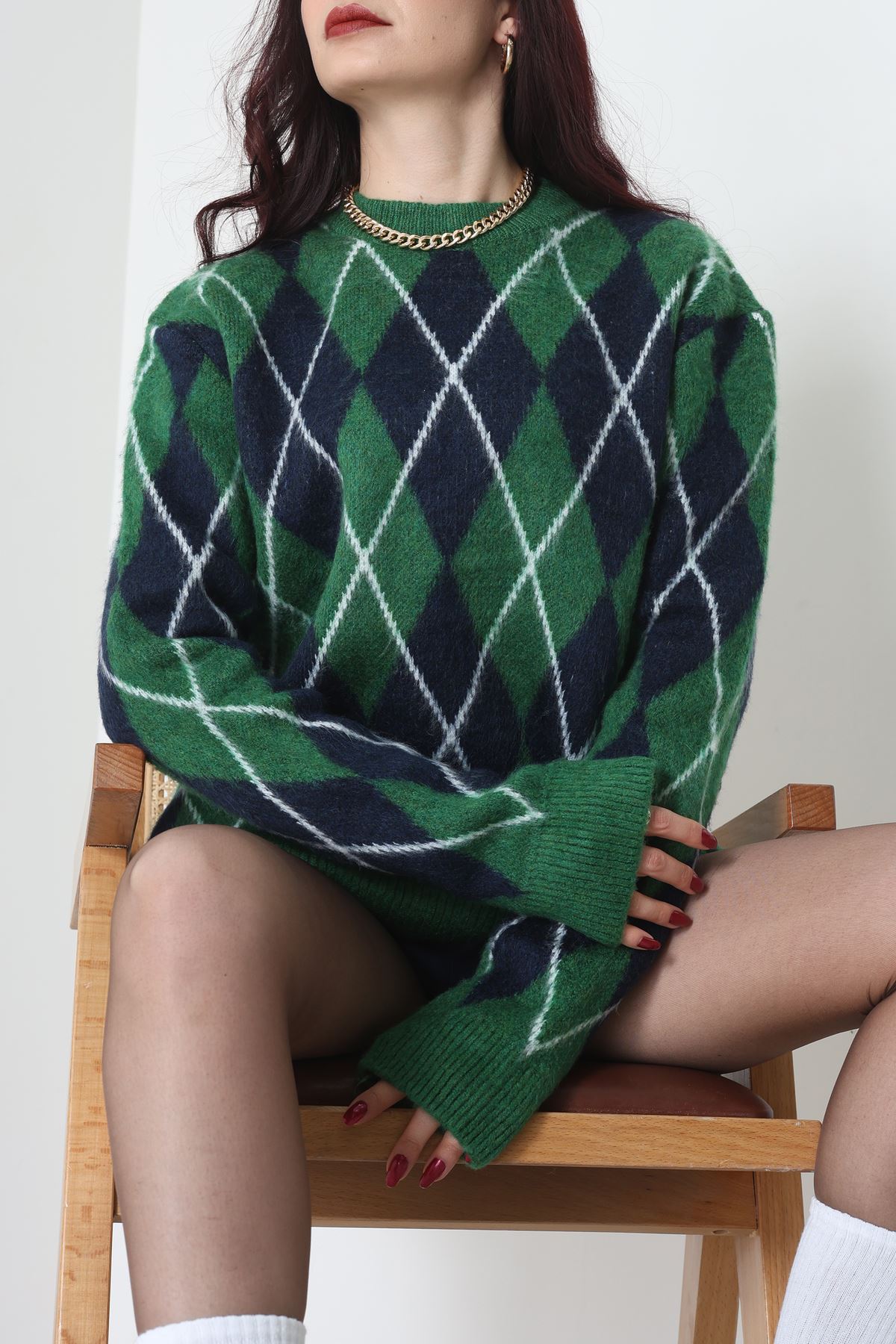 Baklava Dilimli Triko Kazak Yeşillaci - 51261.1918.