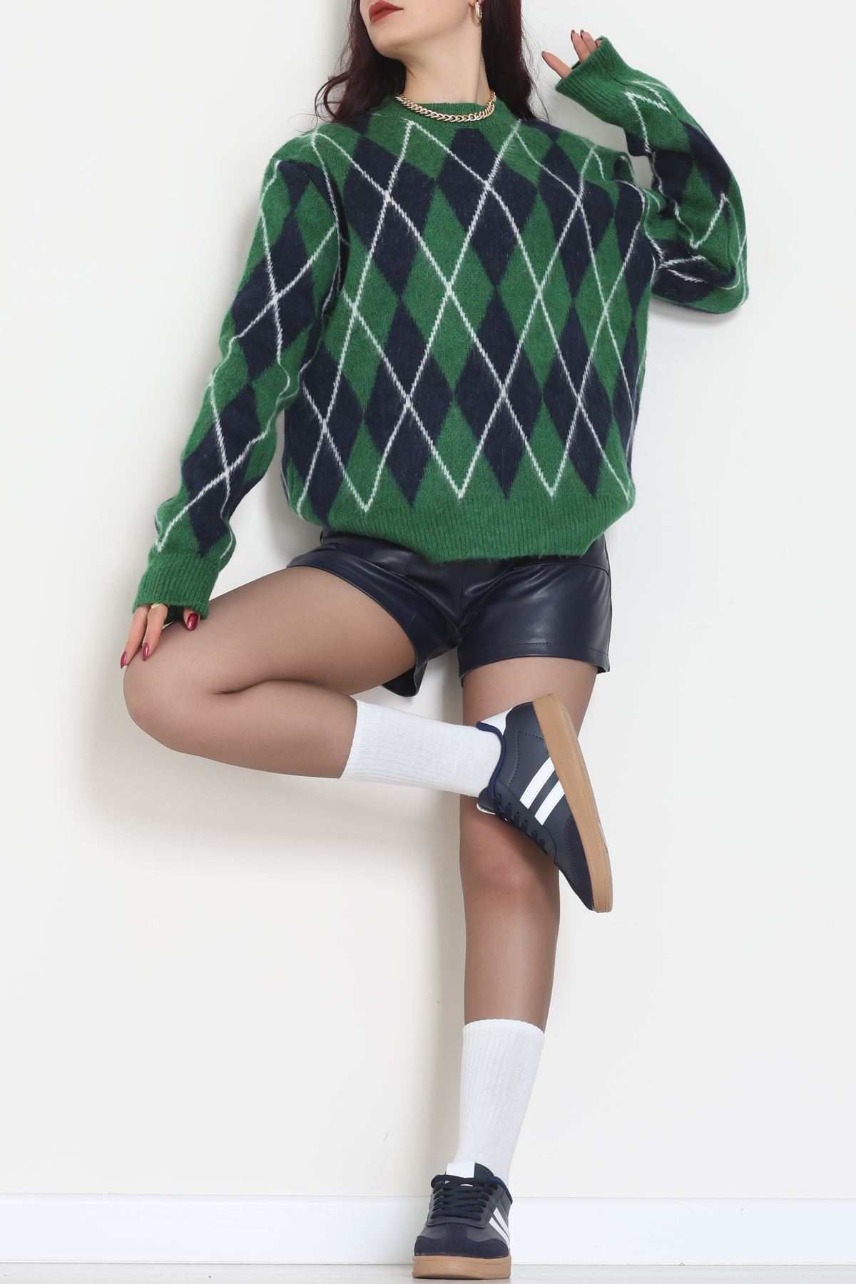 Baklava Dilimli Triko Kazak Yeşillaci - 51261.1918.