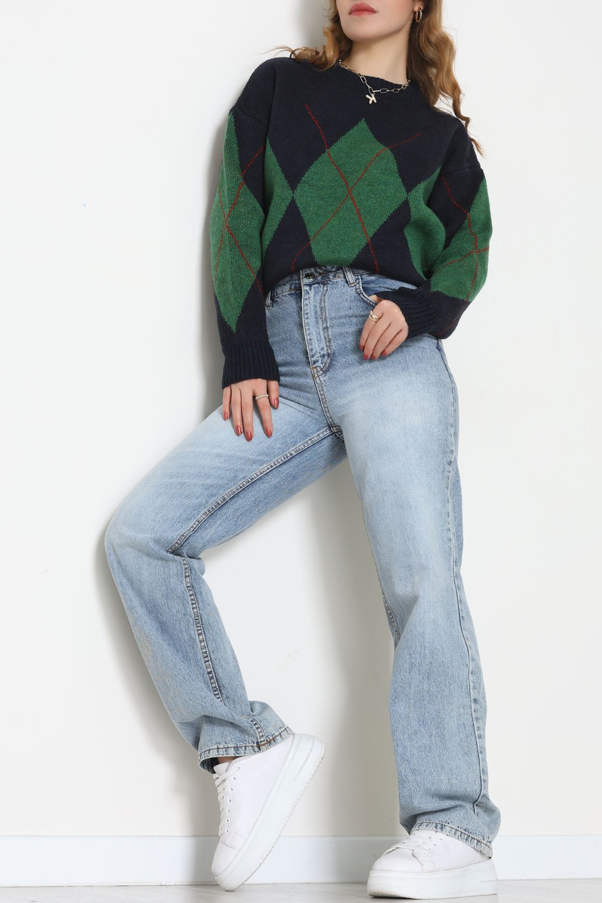 Baklava Dilimli Triko Kazak Lacivertyeşil - 51264.1918.