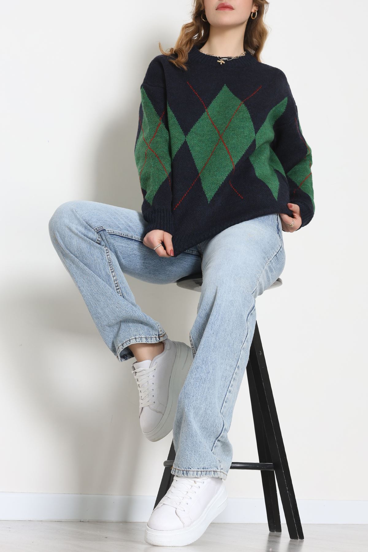 Baklava Dilimli Triko Kazak Lacivertyeşil - 51264.1918.