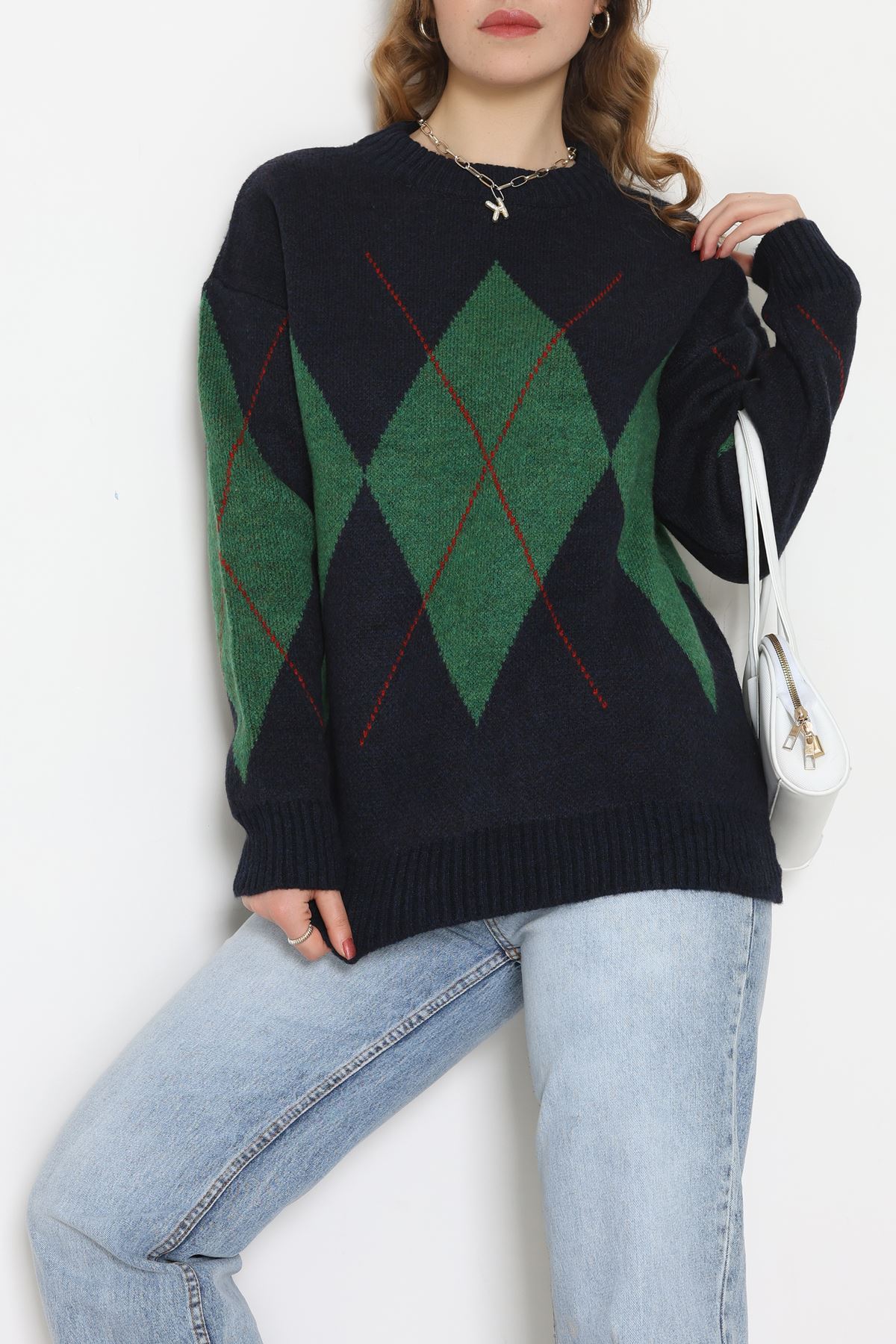 Baklava Dilimli Triko Kazak Lacivertyeşil - 51264.1918.