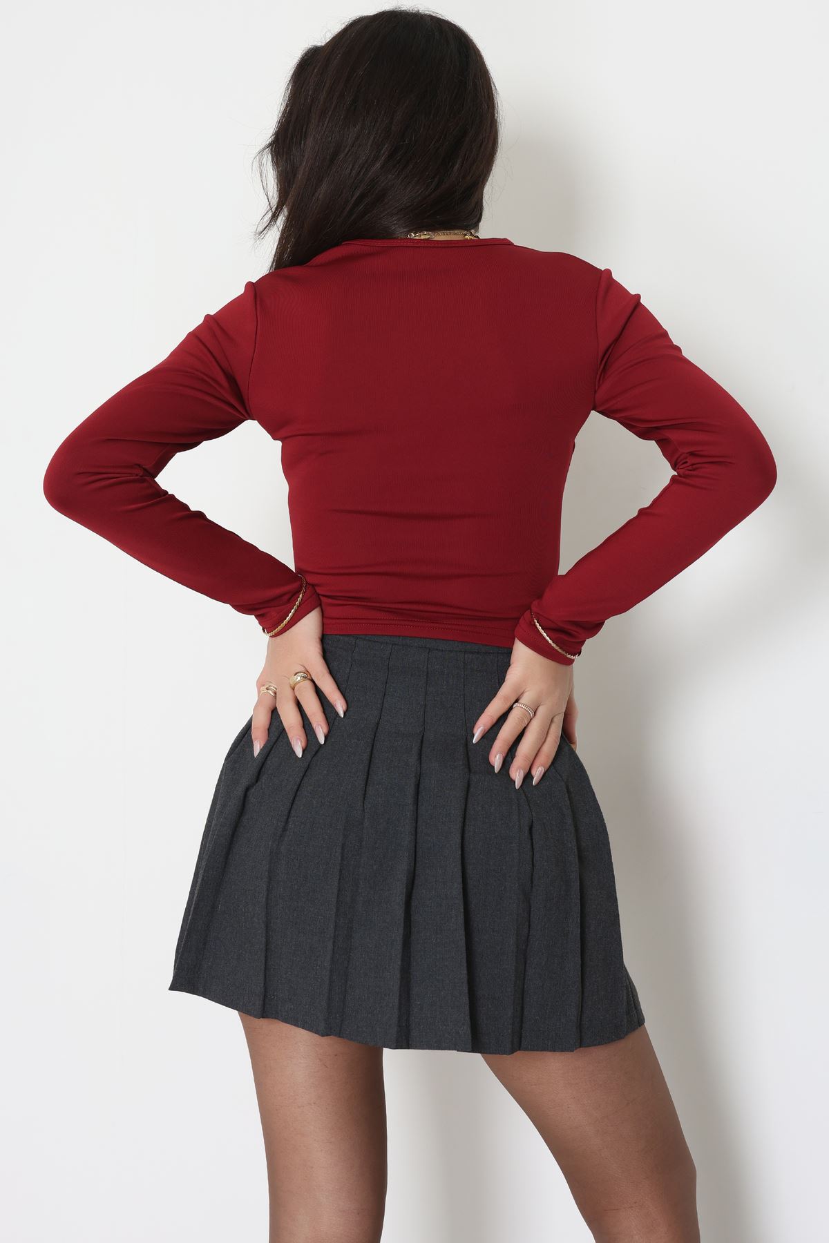 Double Krep Kumaş Parmak Geçmeli Bluz Bordo - 42796.1567.