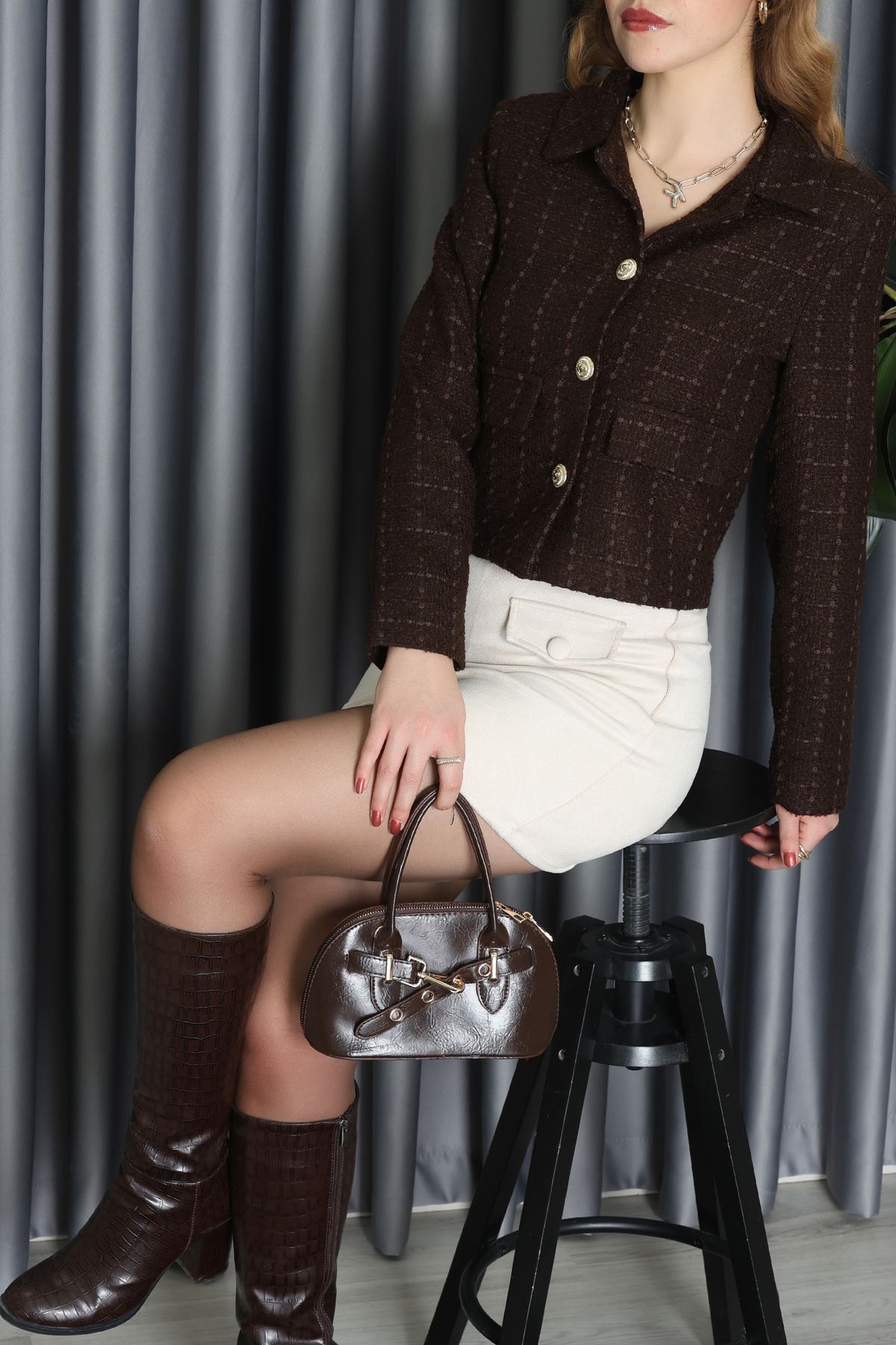 Full Lamine İçi Astarlı Tüvit Ceket Kahve - 51244.1347.