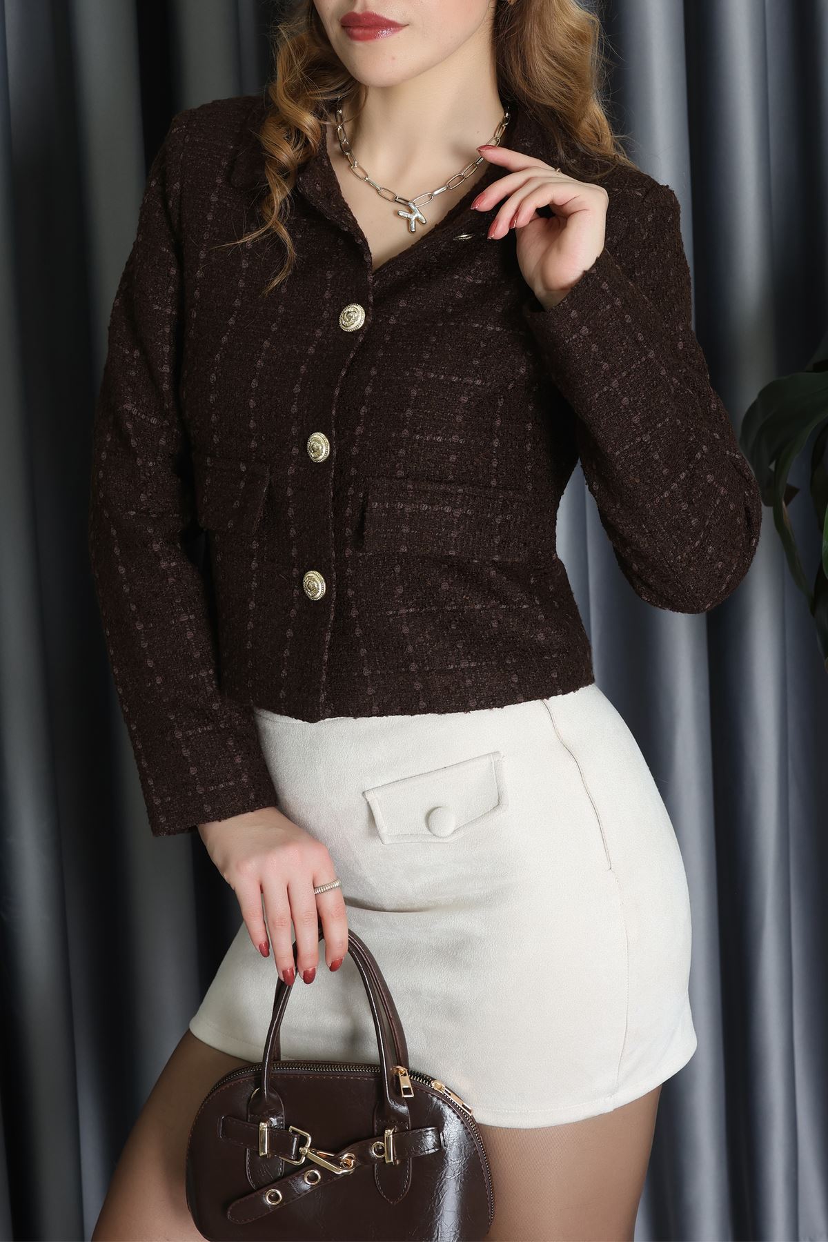 Full Lamine İçi Astarlı Tüvit Ceket Kahve - 51244.1347.