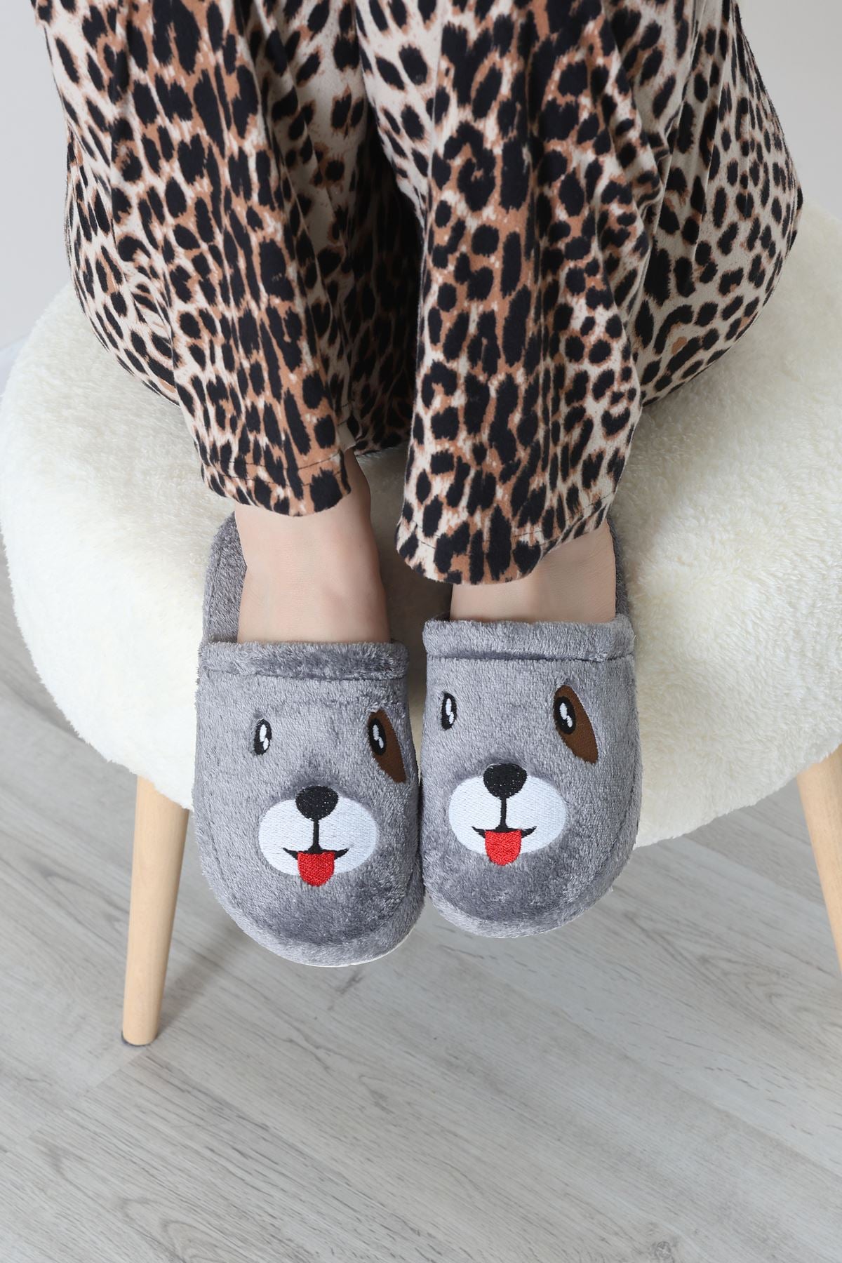 Peluş Ayıcıklı Ev Terliği Gri - 32565.264.