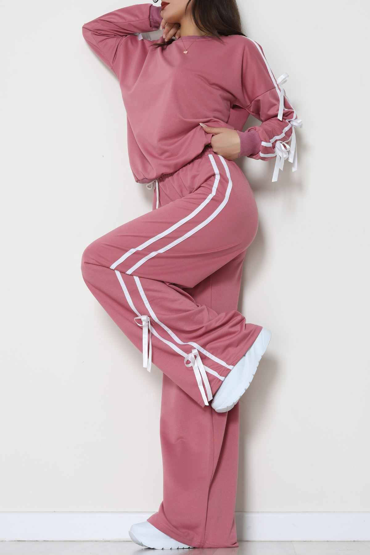 Özel Tasarım İki İplik Kurdele Detay Eşofman Takım Gülkurusu - 70164.1857.