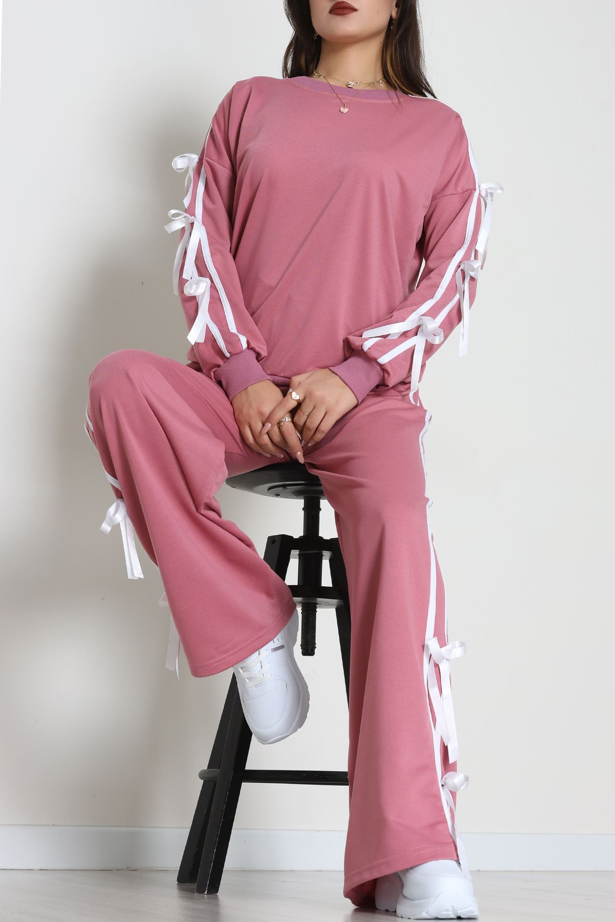 Özel Tasarım İki İplik Kurdele Detay Eşofman Takım Gülkurusu - 70164.1857.