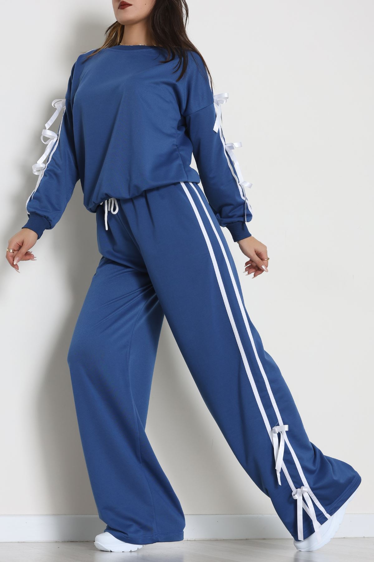 Özel Tasarım İki İplik Kurdele Detay Eşofman Takım İndigo - 70164.1857.