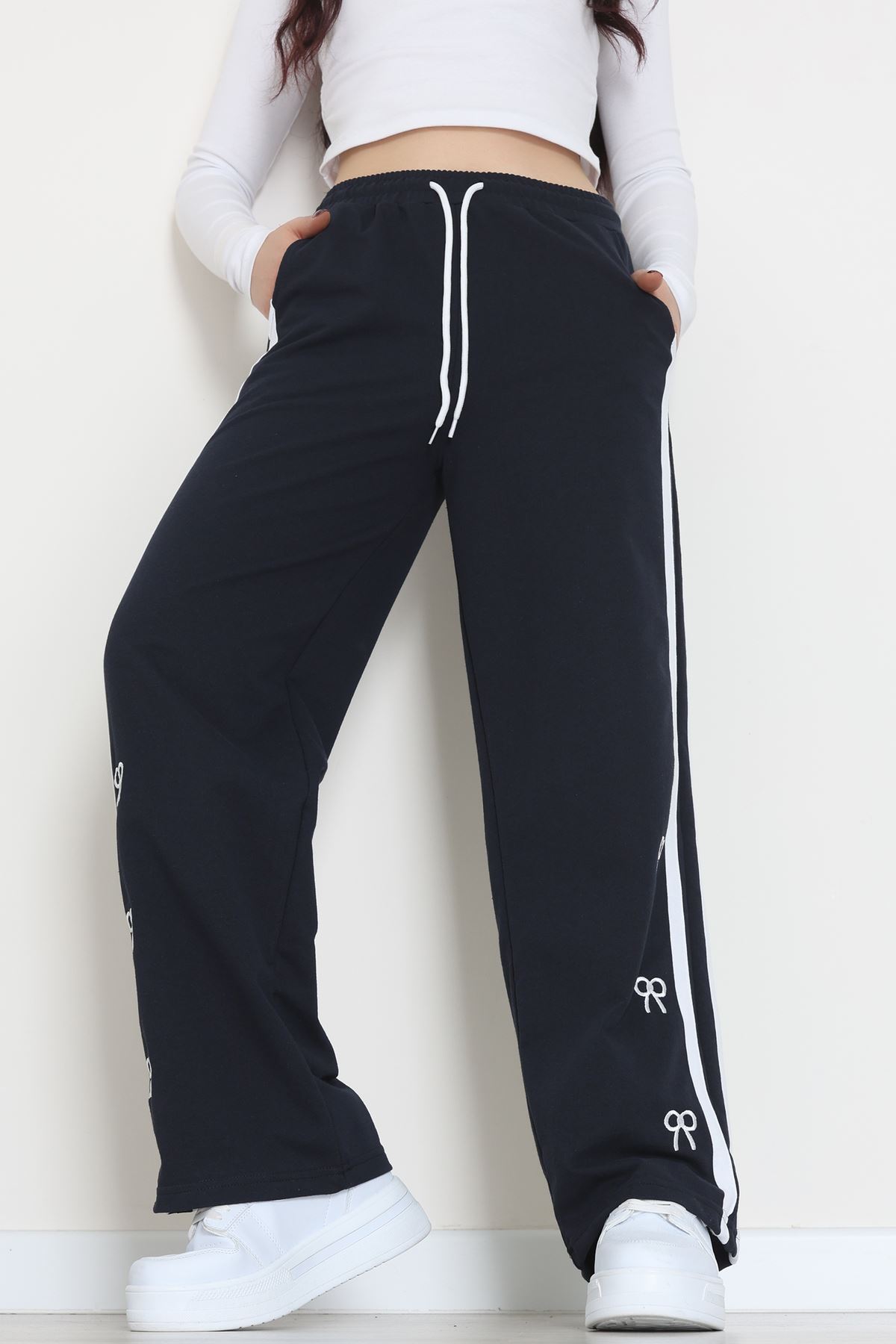 Şeritli 2 İplik Eşofman Altı Lacivert - 52177.1005.