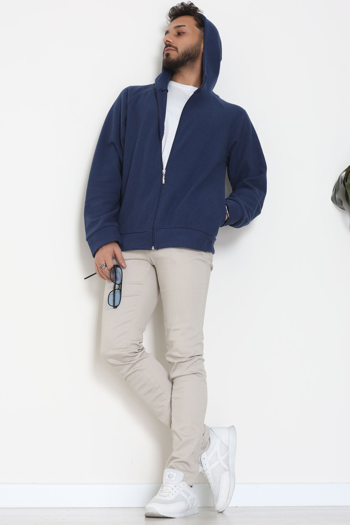 Selanik Kumaş Kapşonlu Erkek Sweat Lacivert - 42799.1567.