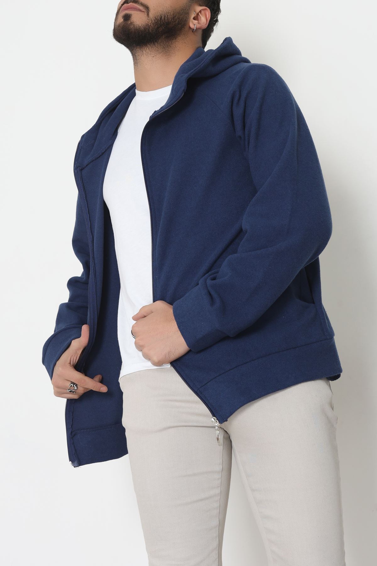 Selanik Kumaş Kapşonlu Erkek Sweat Lacivert - 42799.1567.