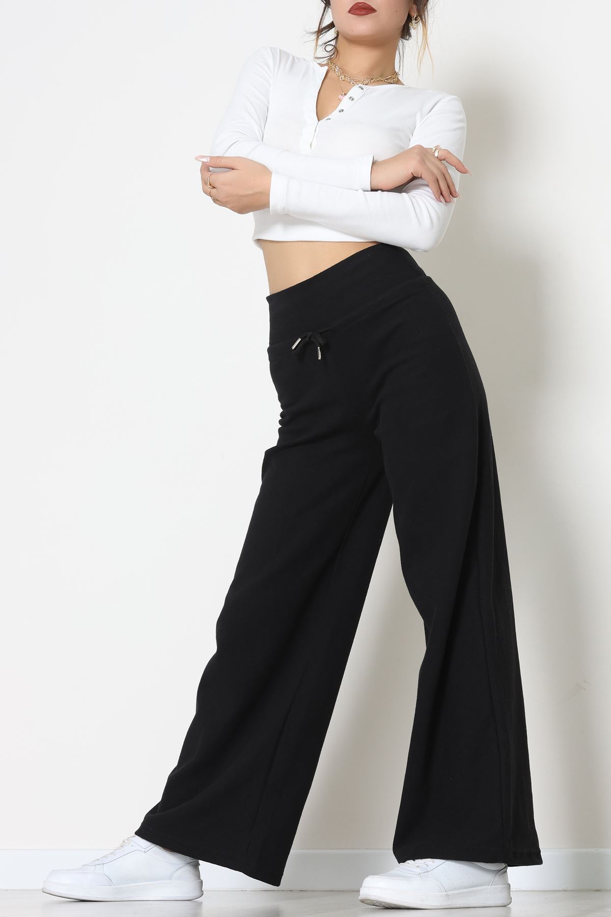 Selanik Kumaş Lastikli Palazzo Pantolon Siyah - 51227.1567.