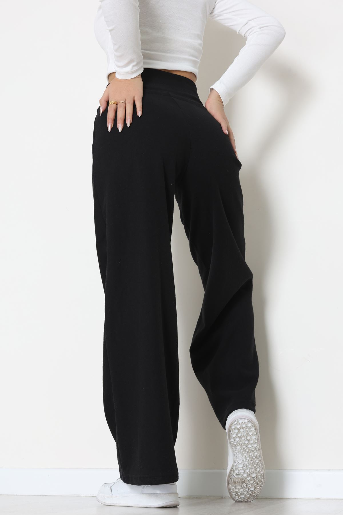 Selanik Kumaş Lastikli Palazzo Pantolon Siyah - 51227.1567.
