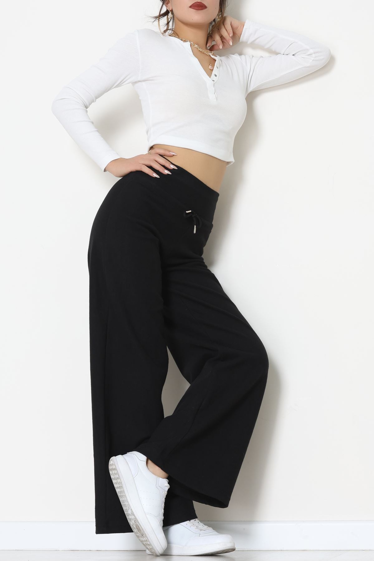 Selanik Kumaş Lastikli Palazzo Pantolon Siyah - 51227.1567.